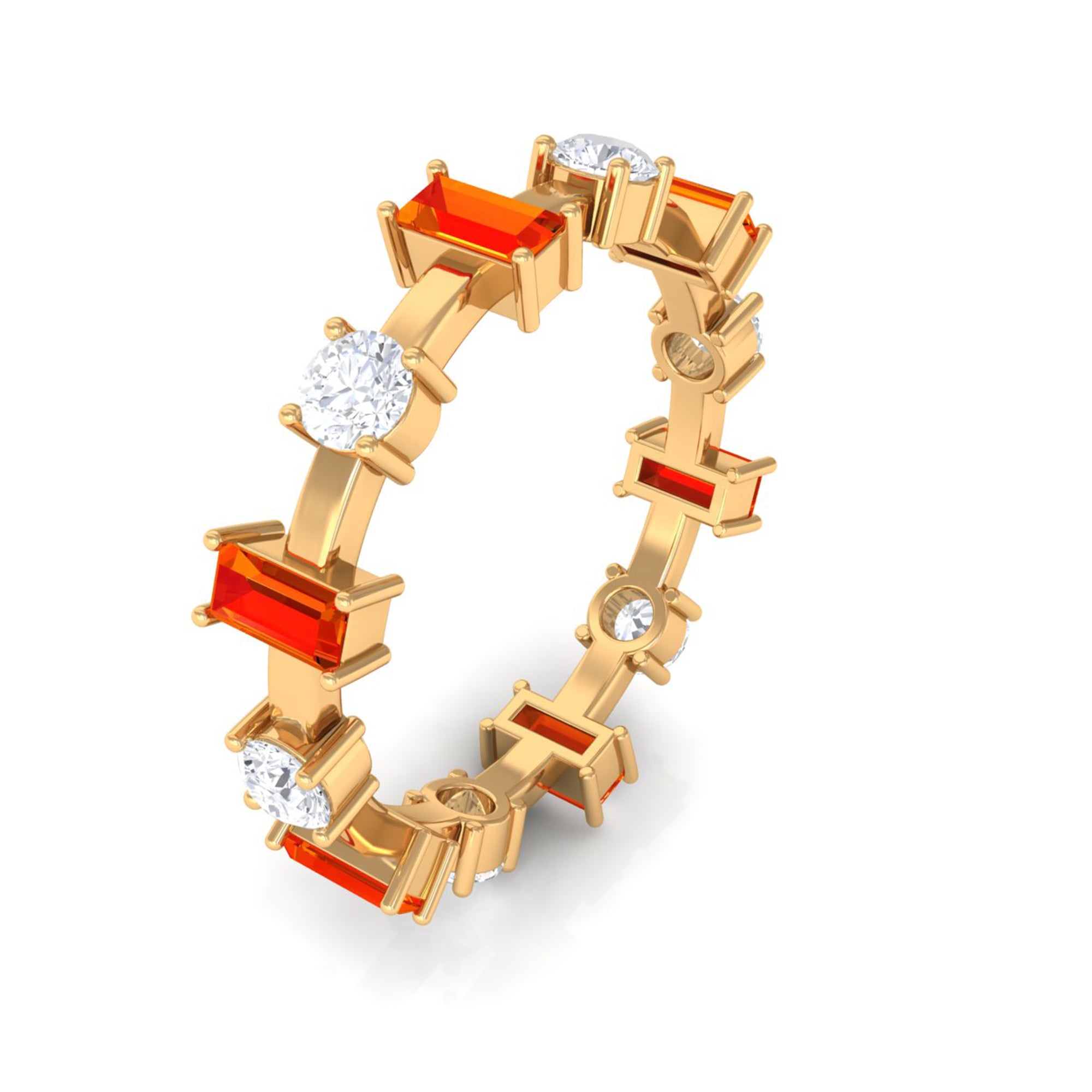 Baguette Cut Created Orange Sapphire Eternity Ring with Moissanite Lab Created Orange Sapphire - ( AAAA ) - Quality - Rosec Jewels