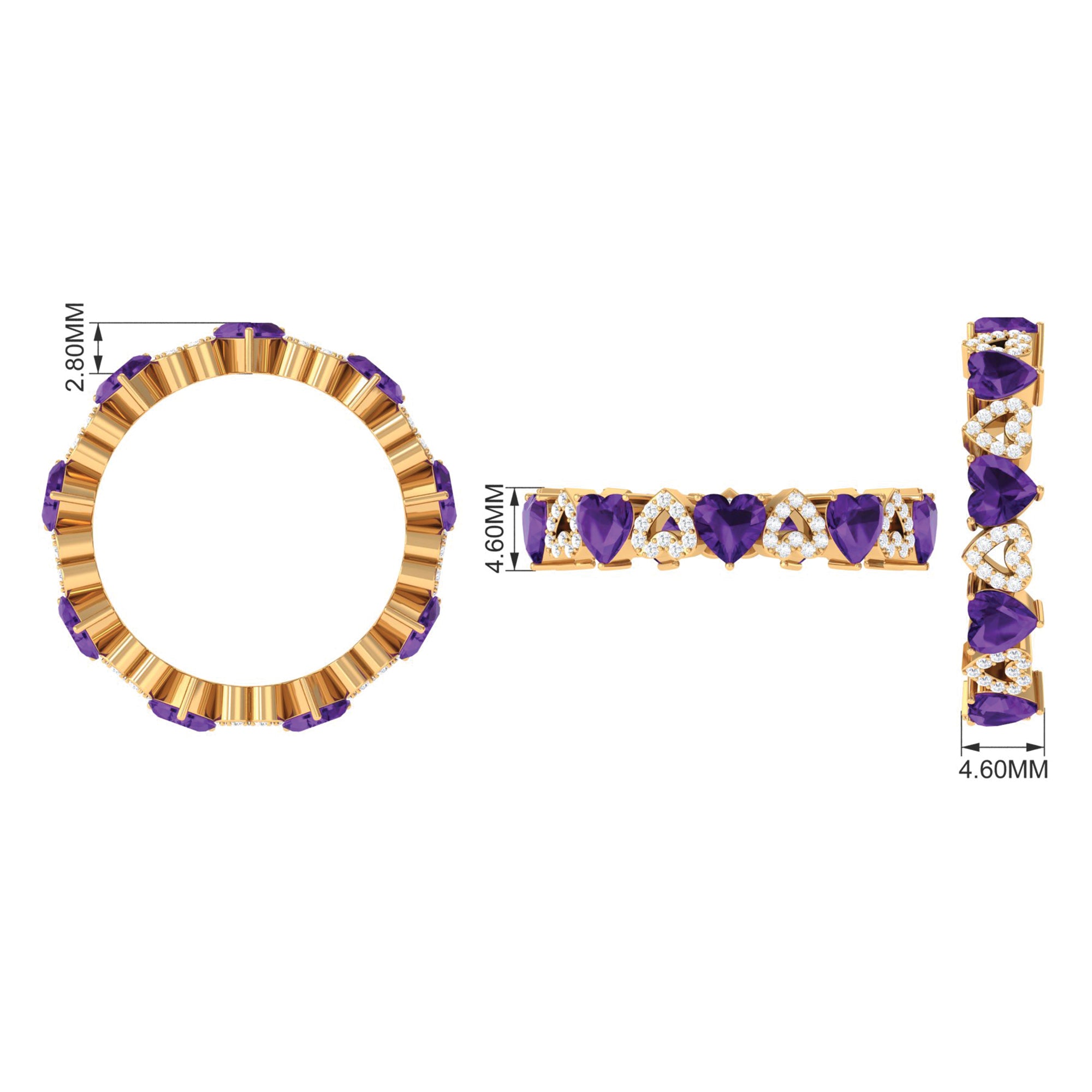 Amethyst and Diamond Heart Shape Eternity Ring Amethyst - ( AAA ) - Quality - Rosec Jewels