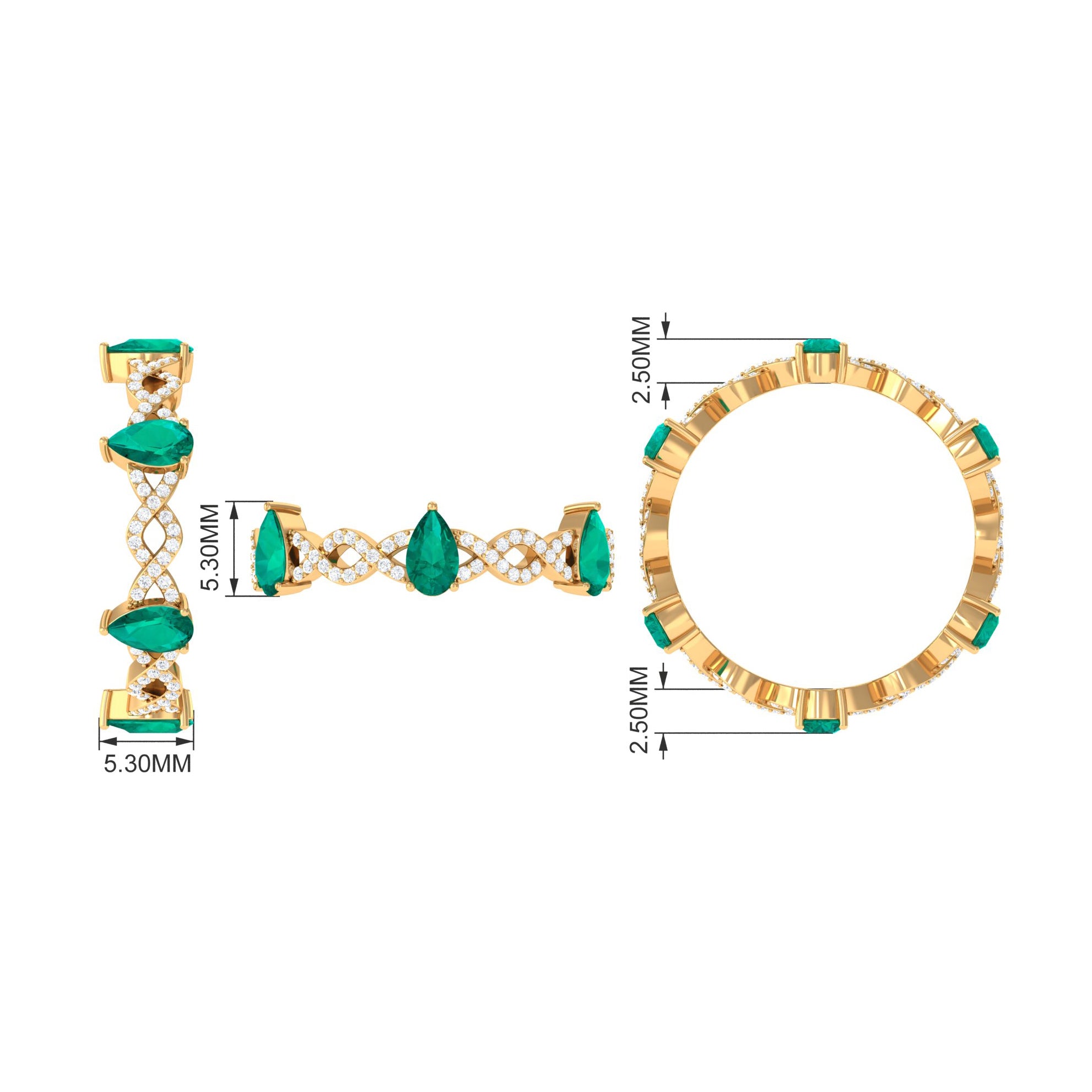 Crossover Eternity Ring with Emerald and Diamond Emerald - ( AAA ) - Quality - Rosec Jewels