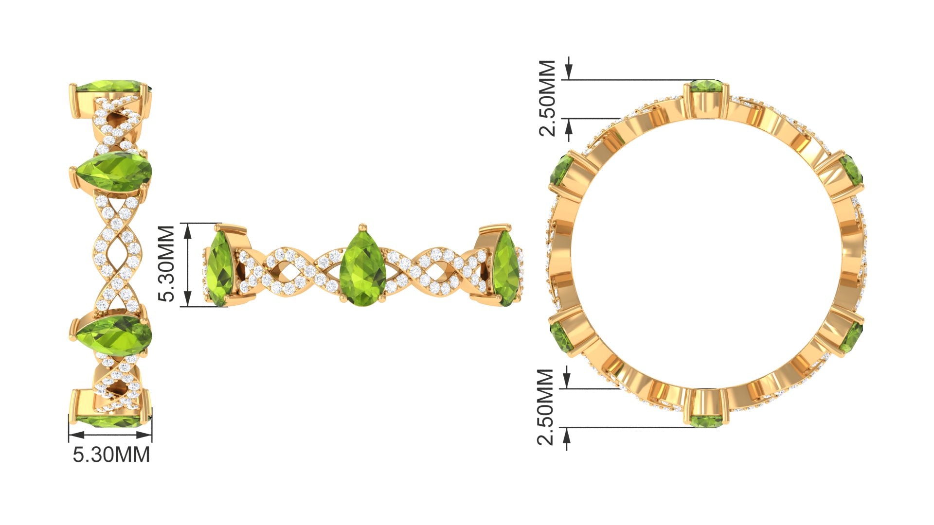 Peridot and Diamond Full Eternity Ring with Crossover Shank Peridot - ( AAA ) - Quality - Rosec Jewels