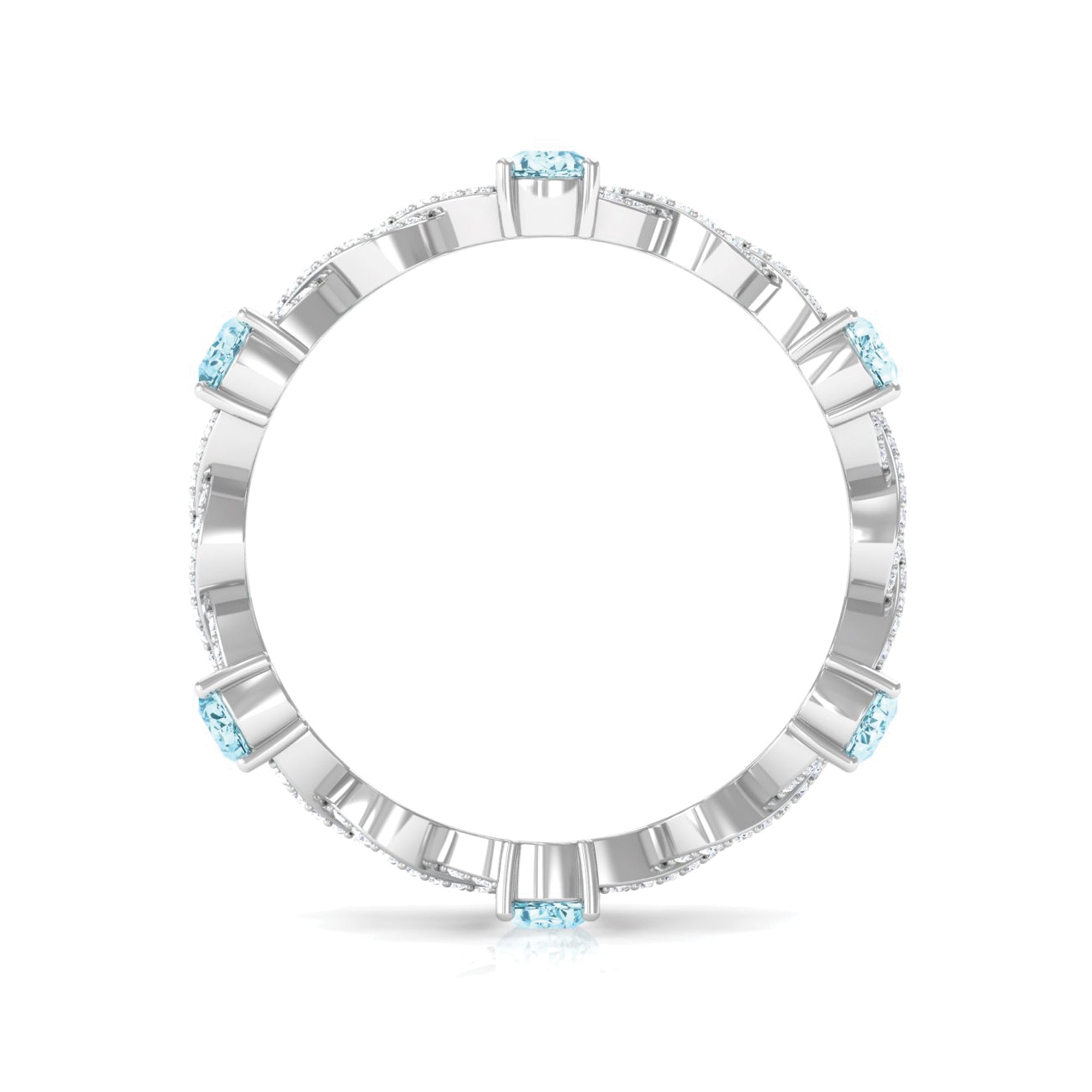 Aquamarine and Diamond Full Eternity Ring with Crossover Shank Aquamarine - ( AAA ) - Quality - Rosec Jewels