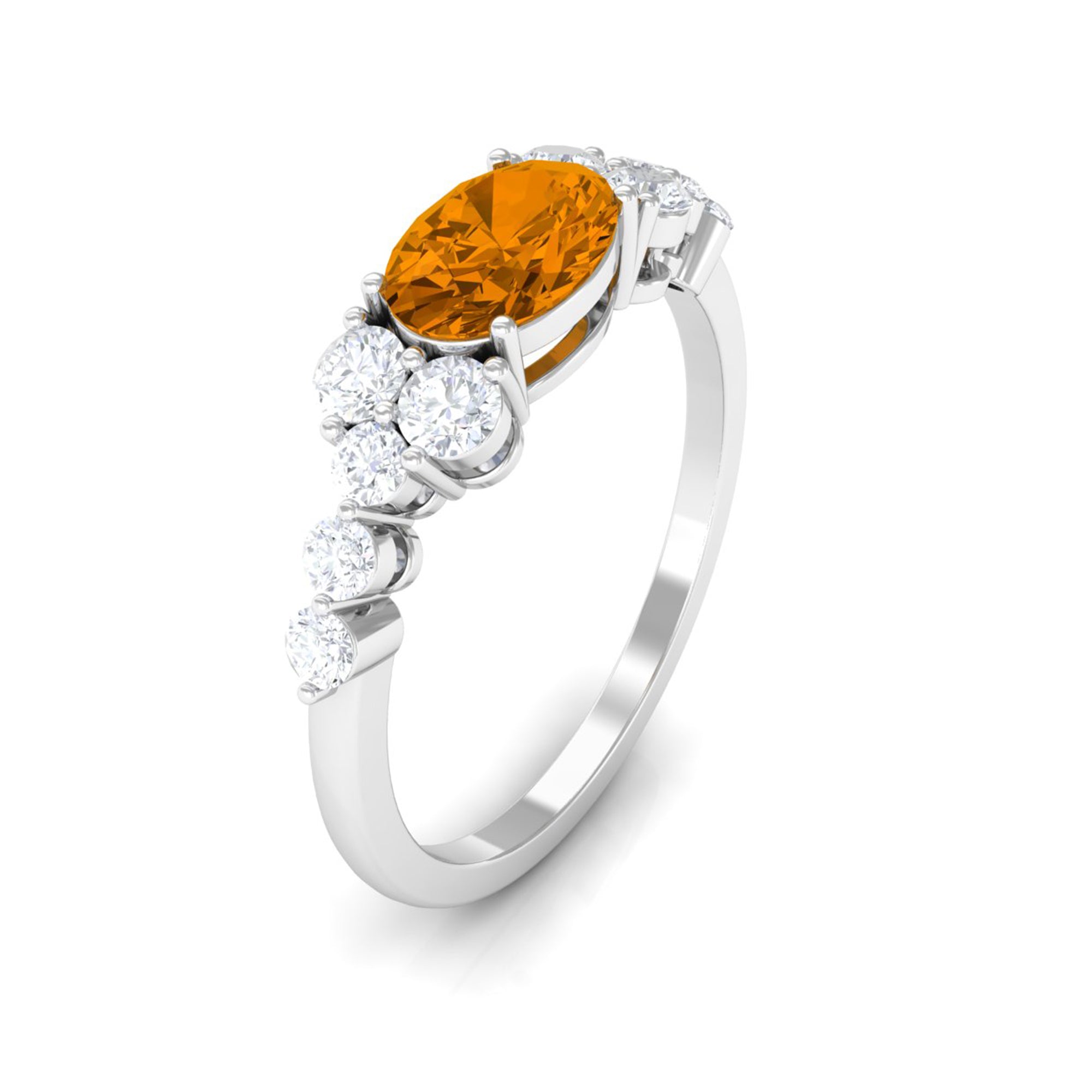 1.50 CT Oval Cut Citrine Solitaire East West Ring with Diamond Citrine - ( AAA ) - Quality - Rosec Jewels