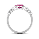 Pink Tourmaline Solitaire East West Ring with Diamond Side Stones Pink Tourmaline - ( AAA ) - Quality - Rosec Jewels