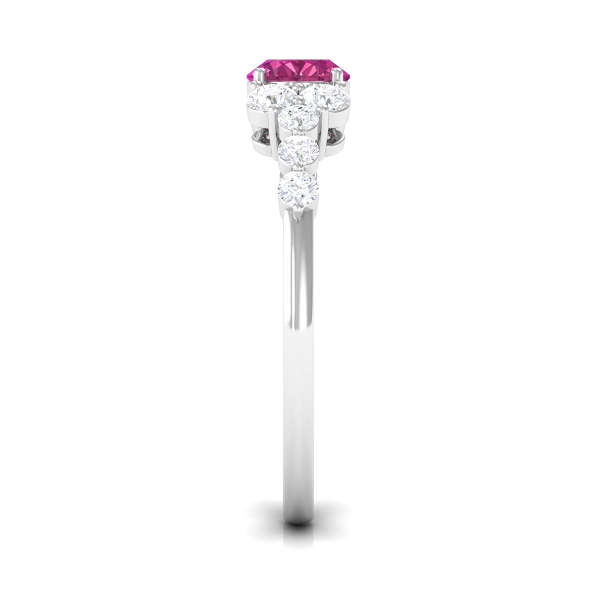 Pink Tourmaline Solitaire East West Ring with Diamond Side Stones Pink Tourmaline - ( AAA ) - Quality - Rosec Jewels