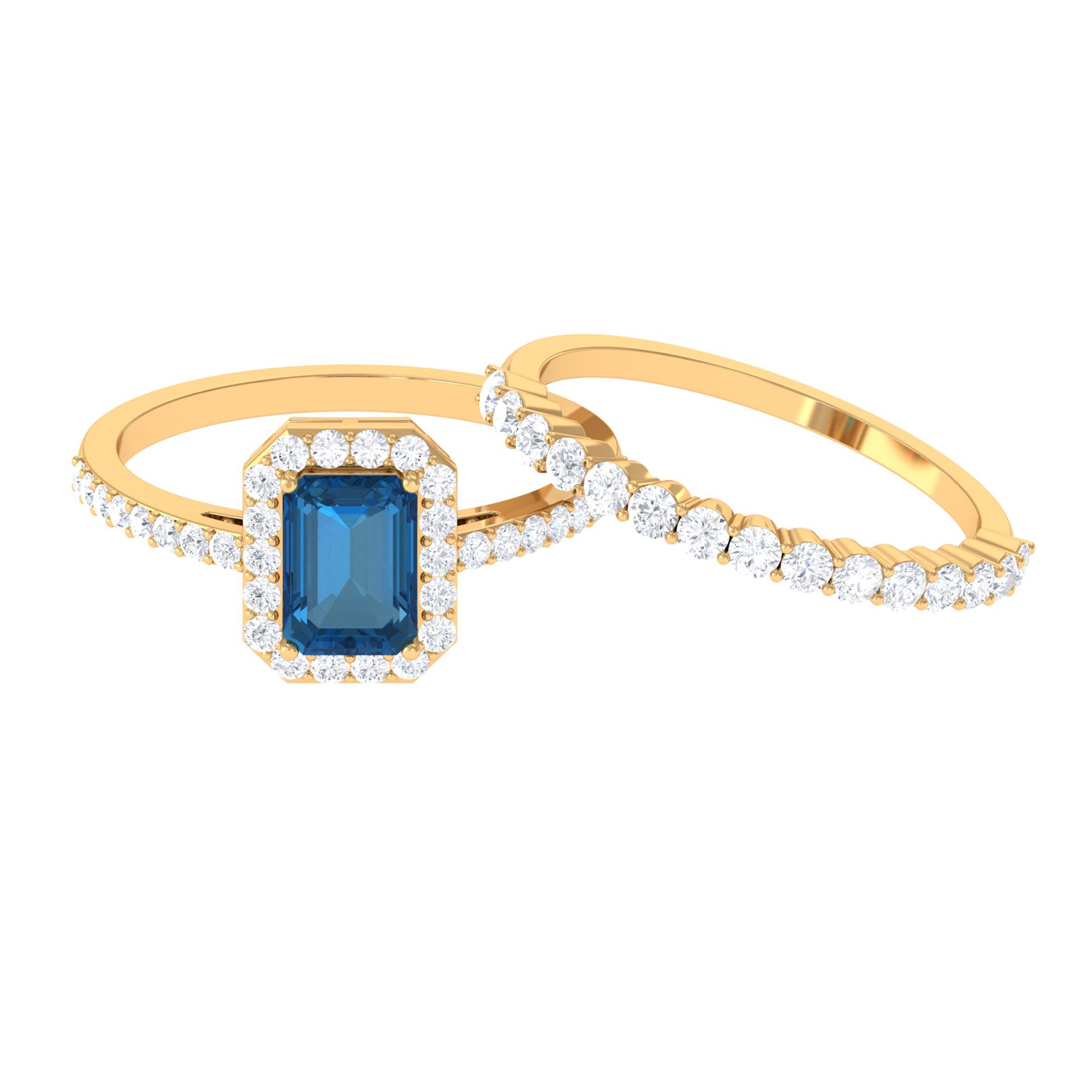 Genuine London Blue Topaz and Diamond Stackable Ring Set London Blue Topaz - ( AAA ) - Quality - Rosec Jewels