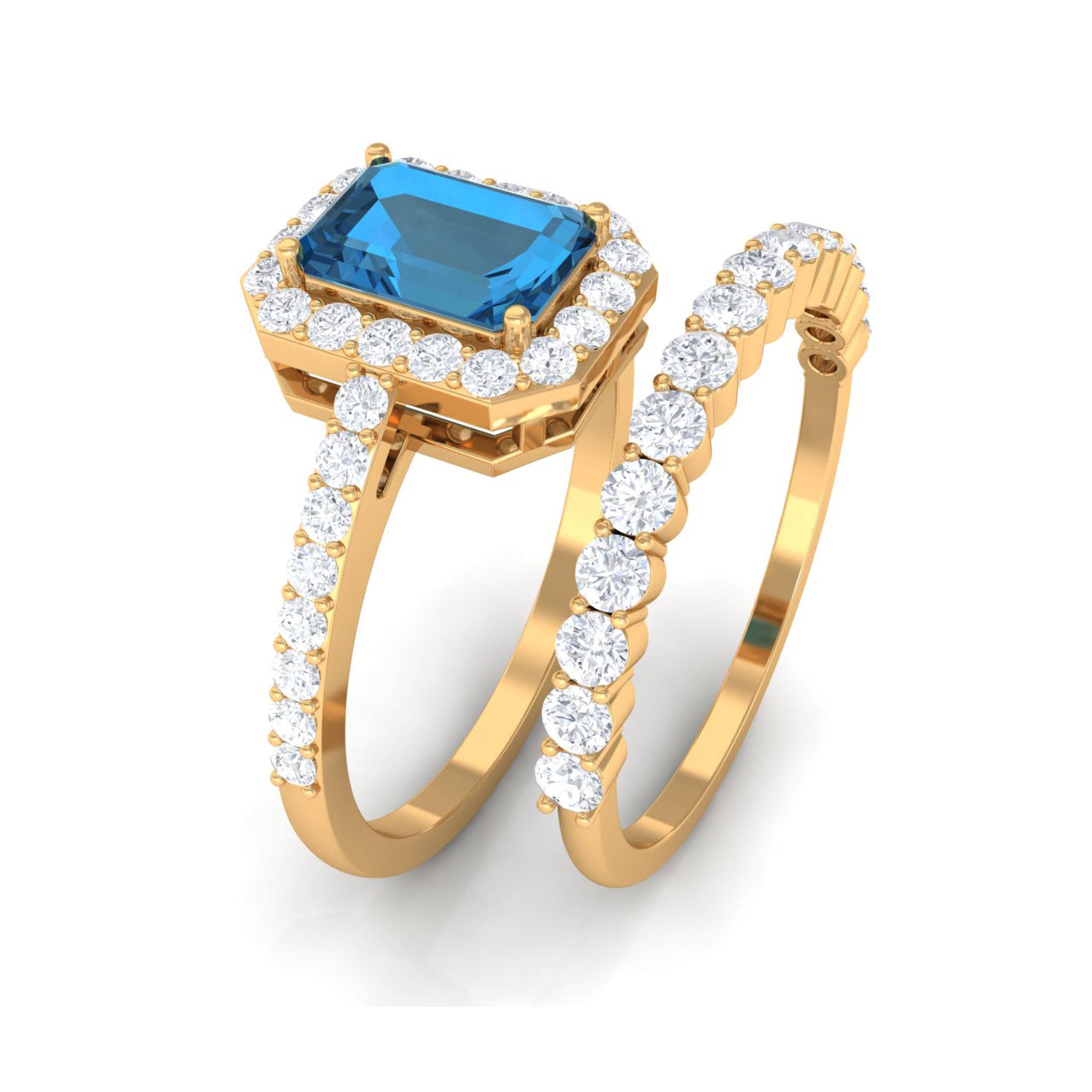 Genuine London Blue Topaz and Diamond Stackable Ring Set London Blue Topaz - ( AAA ) - Quality - Rosec Jewels