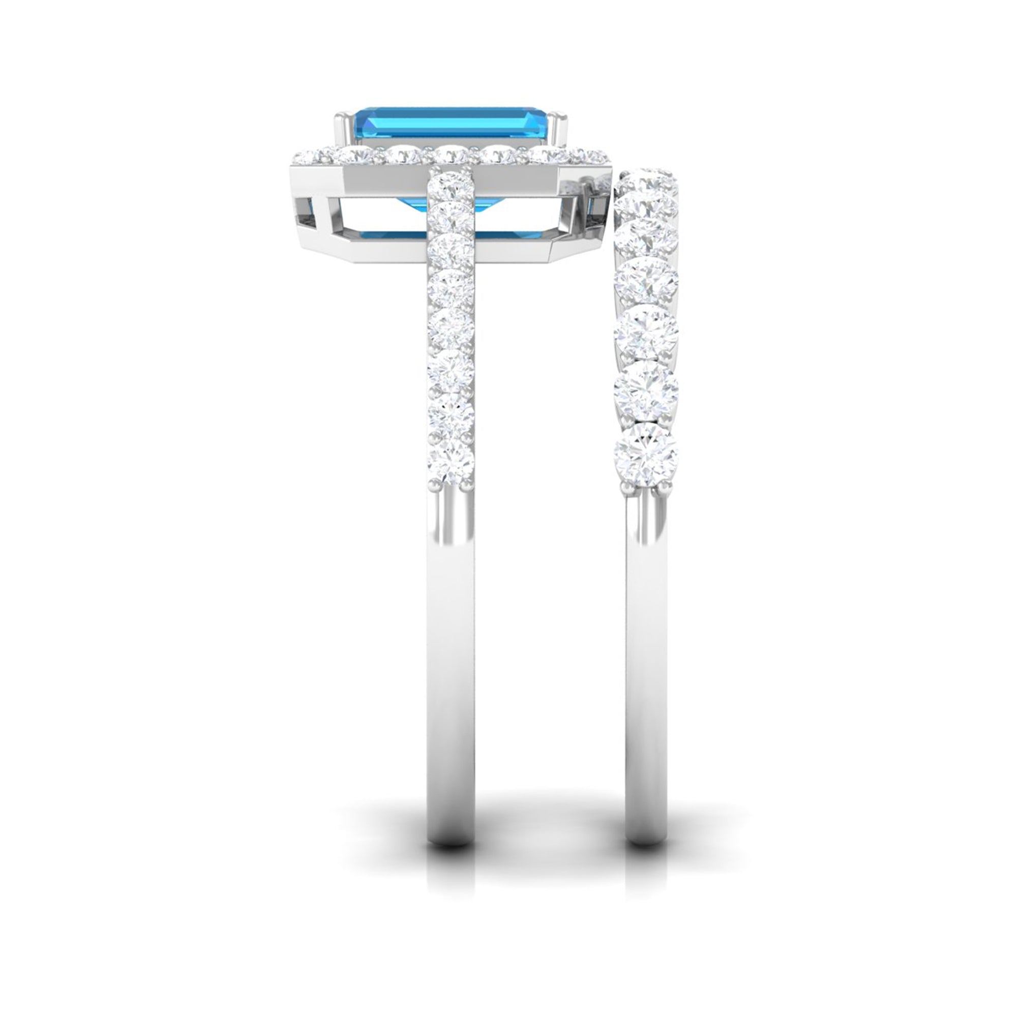 2.75 CT Swiss Blue Topaz and Moissanite Stackable Ring Set Swiss Blue Topaz - ( AAA ) - Quality - Rosec Jewels