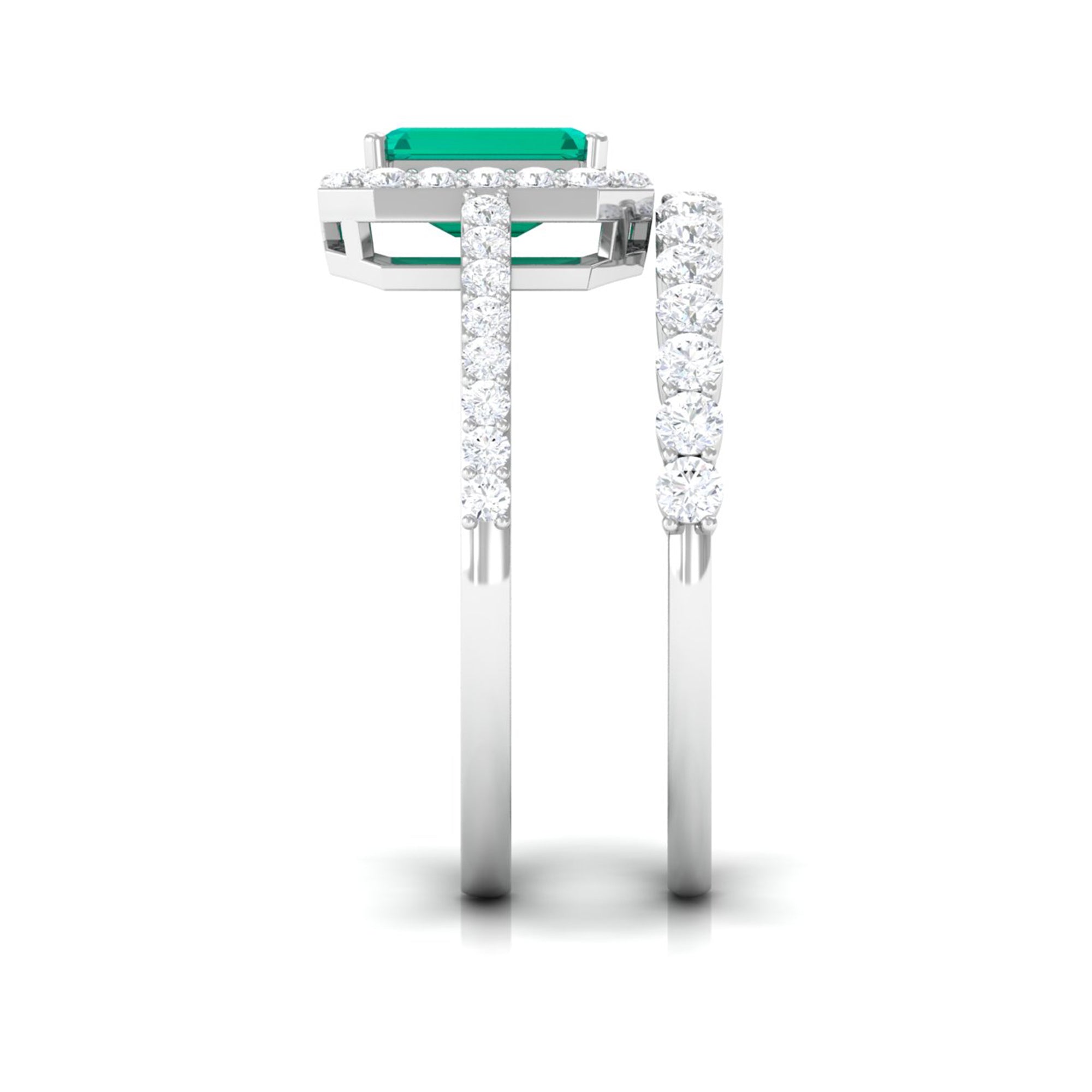 Real Emerald and Diamond Stackable Ring Set Emerald - ( AAA ) - Quality - Rosec Jewels