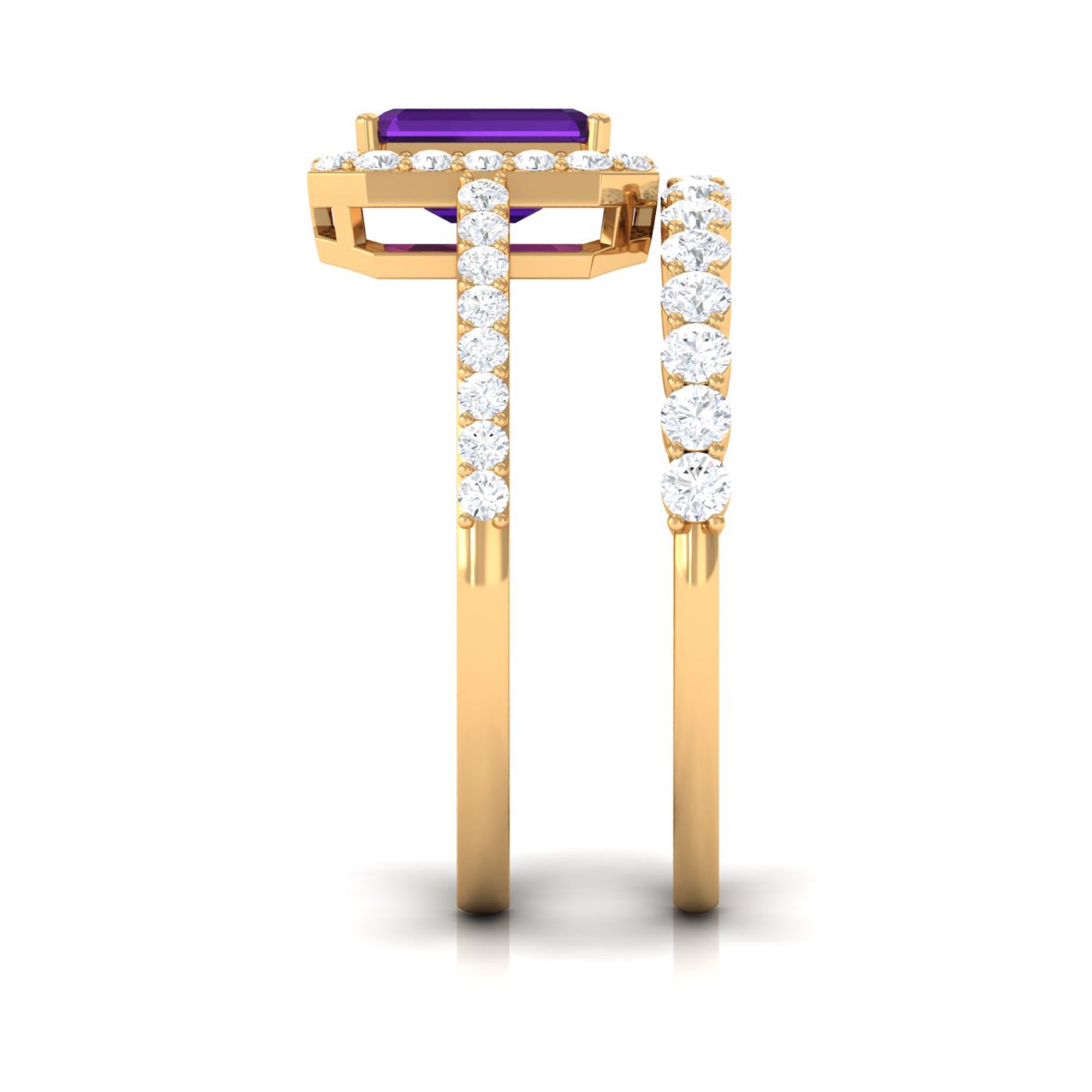 Emerald Cut Amethyst and Moissanite Stackable Ring Set Amethyst - ( AAA ) - Quality - Rosec Jewels