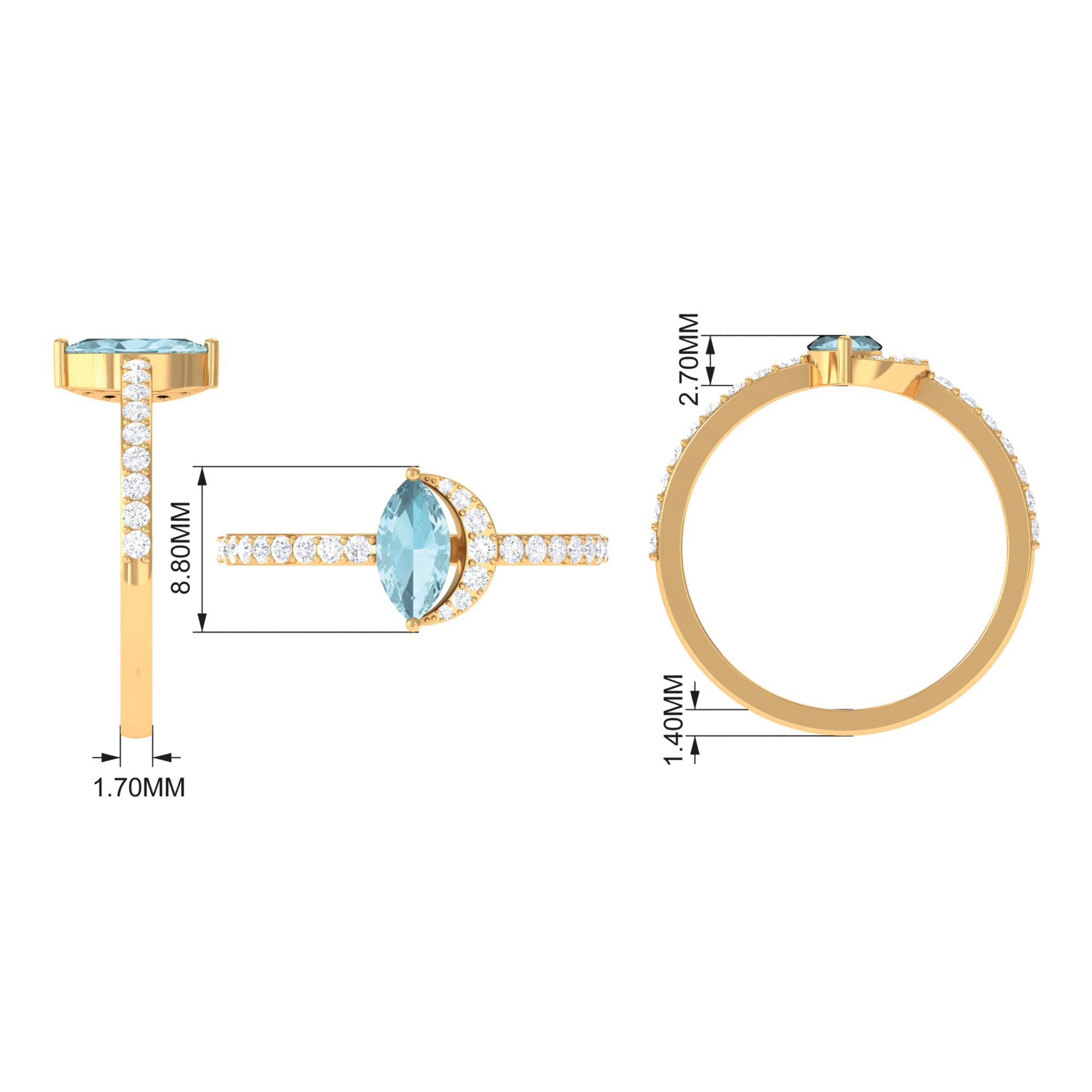 Marquise Cut Sky Blue Topaz and Diamond Minimal Ring Sky Blue Topaz - ( AAA ) - Quality - Rosec Jewels