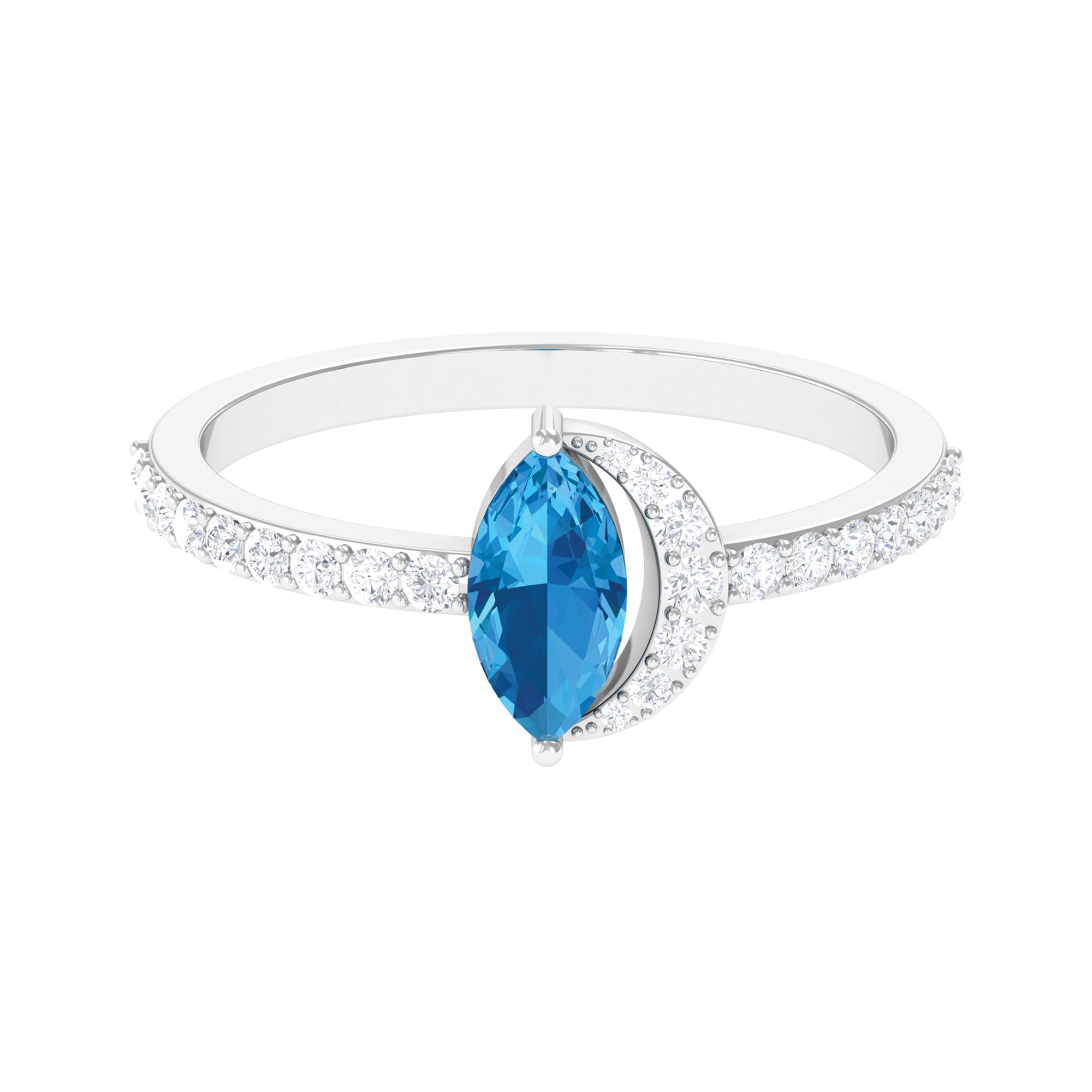 1.25 CT Marquise Cut Swiss Blue Topaz Minimal Ring with Diamond Swiss Blue Topaz - ( AAA ) - Quality - Rosec Jewels