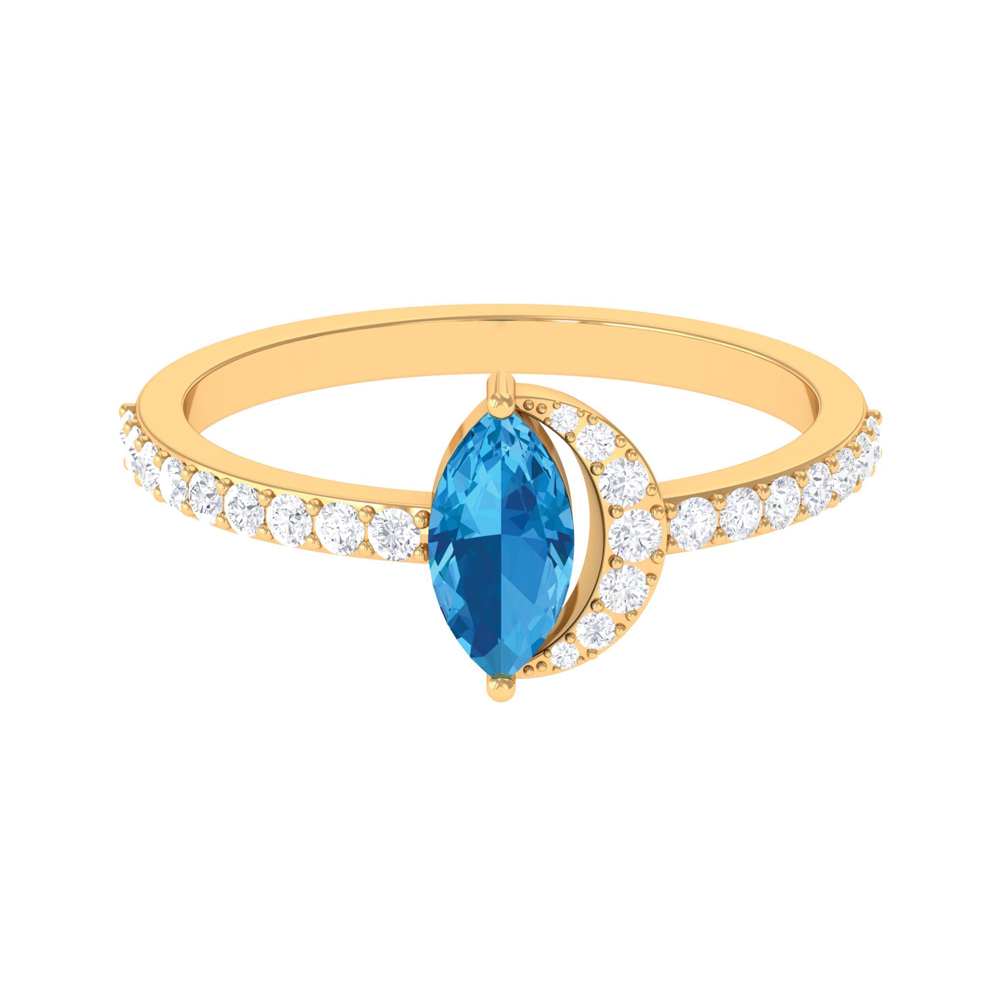 1.25 CT Marquise Cut Swiss Blue Topaz Minimal Ring with Diamond Swiss Blue Topaz - ( AAA ) - Quality - Rosec Jewels