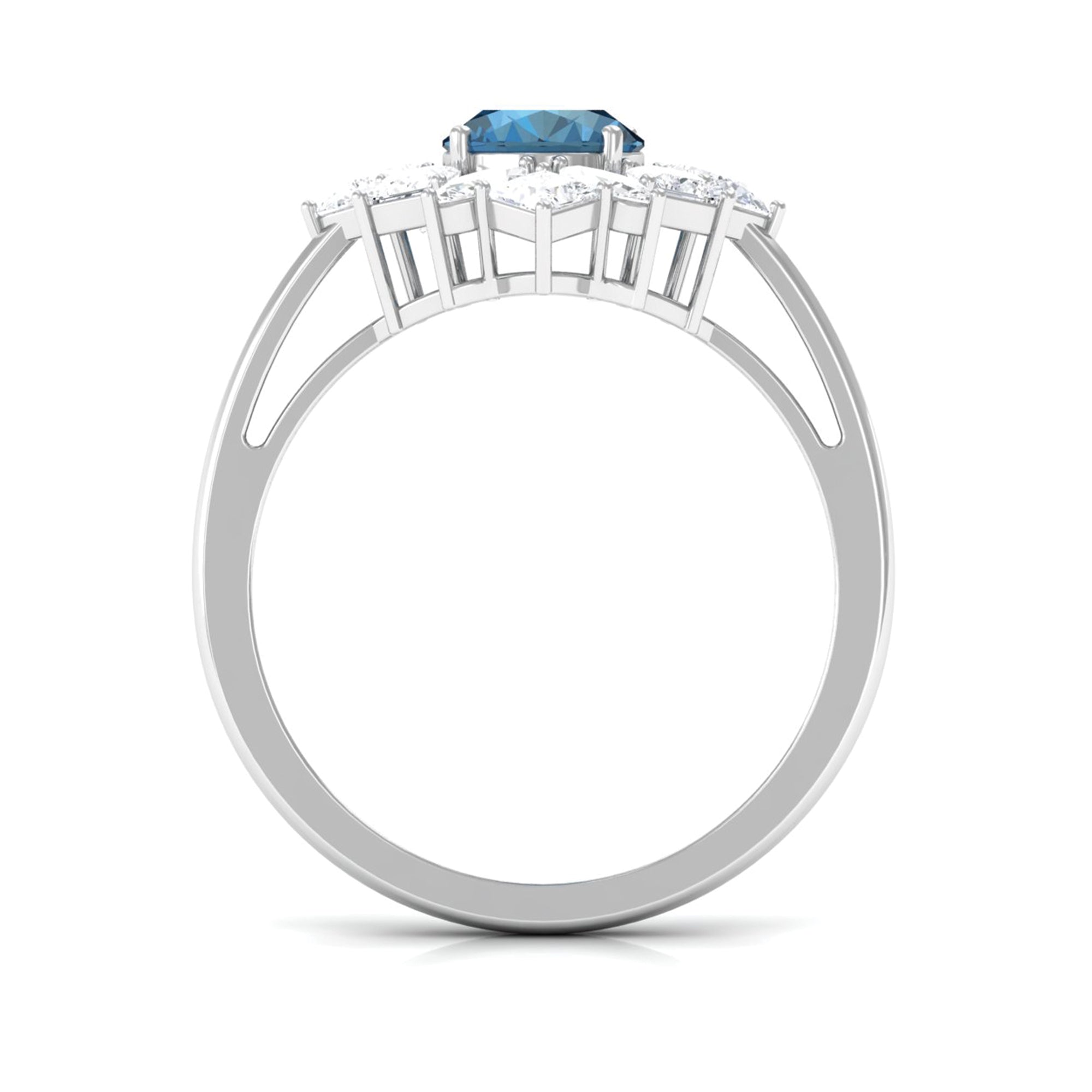 2.25 CT London Blue Topaz and Moissanite Flower Cocktail Ring London Blue Topaz - ( AAA ) - Quality - Rosec Jewels