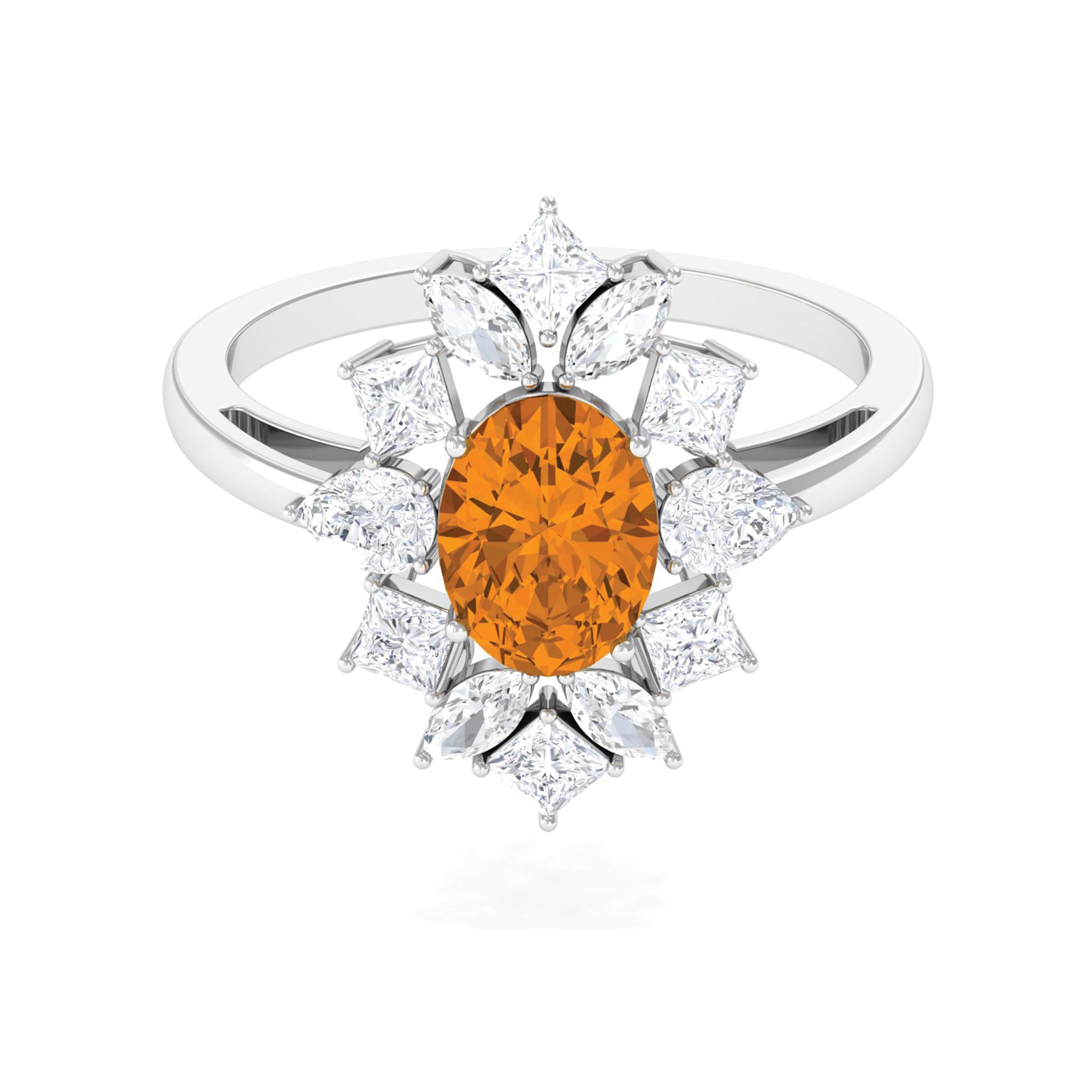 2.25 CT Oval Cut Citrine Cocktail Ring with Moissanite Stones Citrine - ( AAA ) - Quality - Rosec Jewels