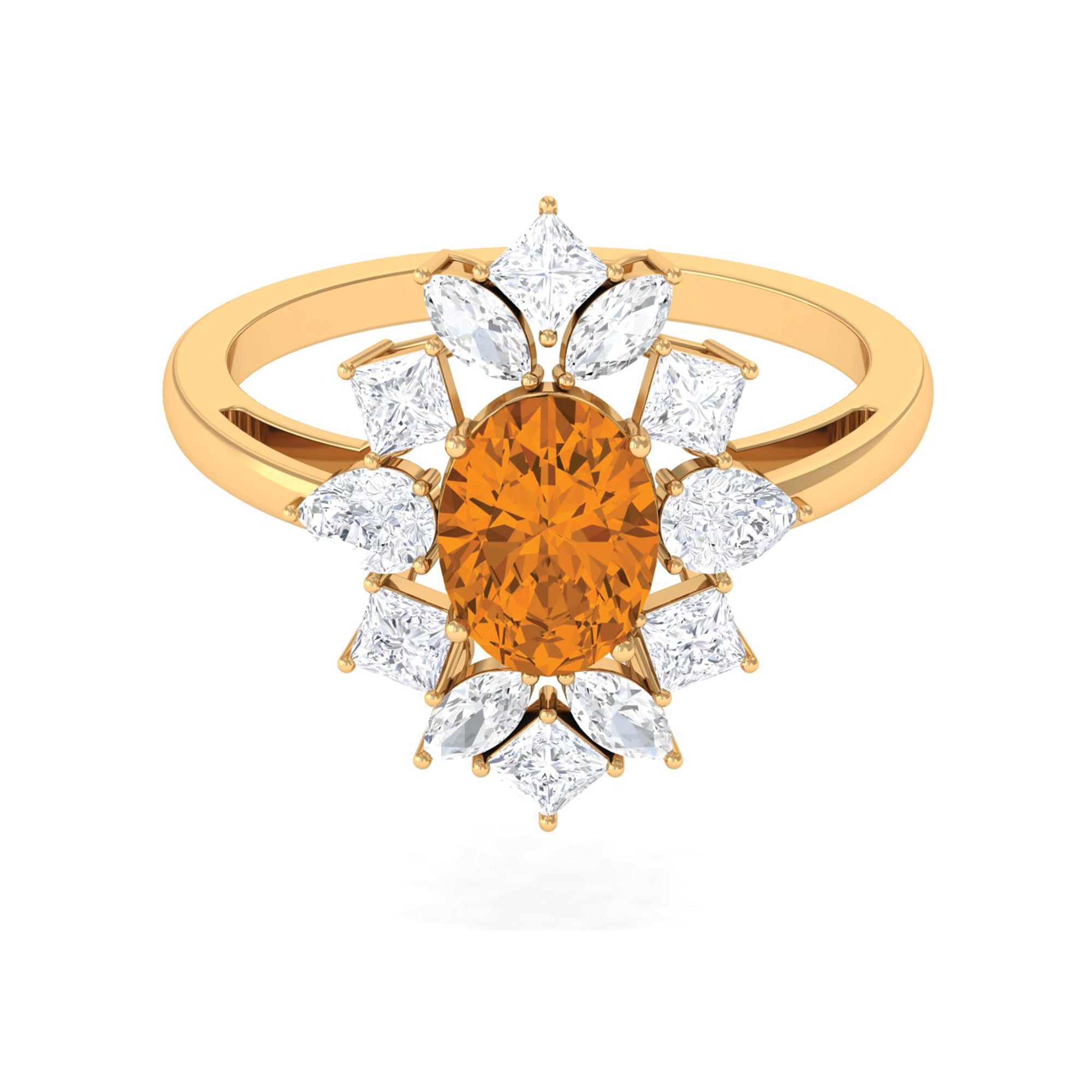 2.25 CT Oval Cut Citrine Cocktail Ring with Moissanite Stones Citrine - ( AAA ) - Quality - Rosec Jewels