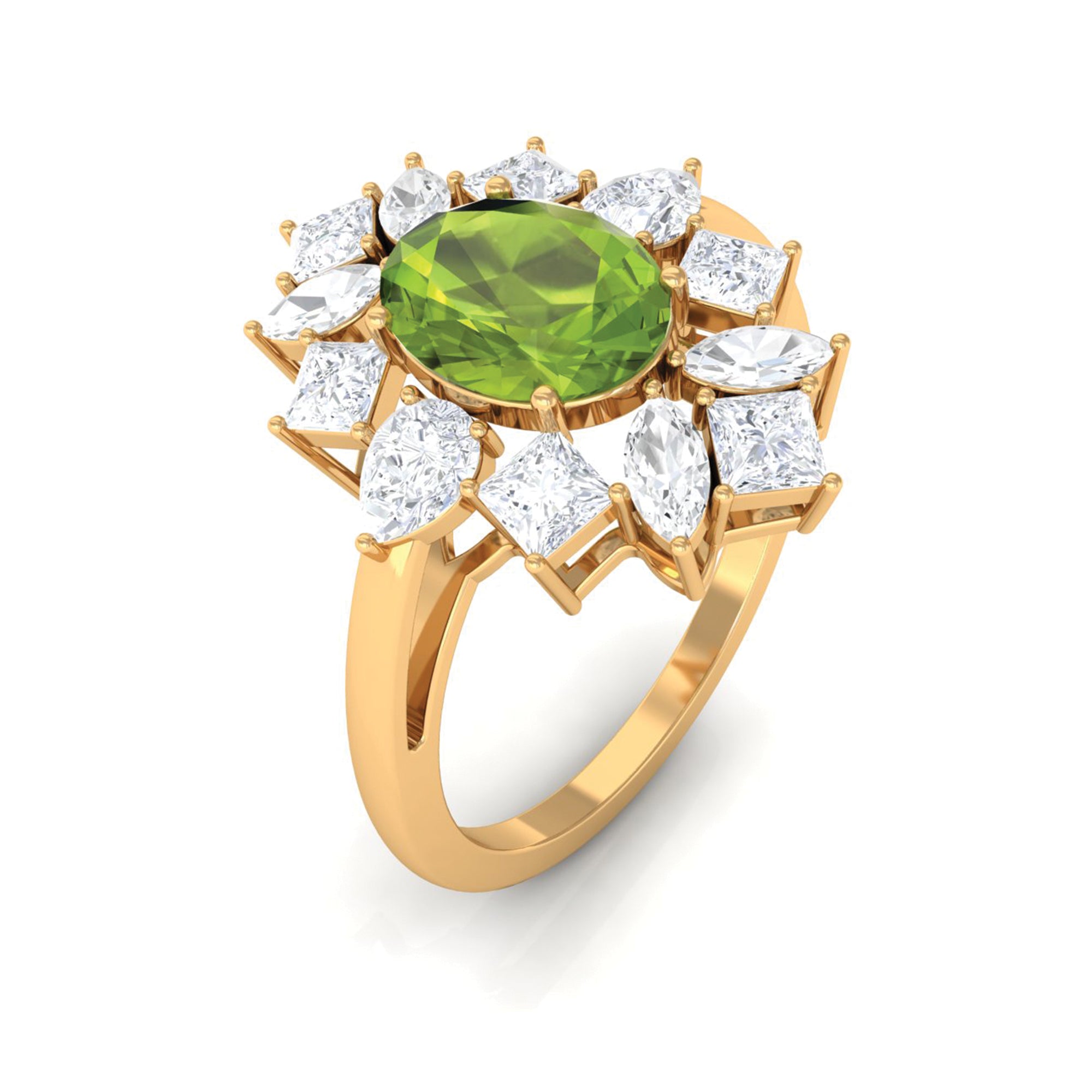 2.25 CT Natural Peridot Cocktail Ring with Moissanite Stones Peridot - ( AAA ) - Quality - Rosec Jewels