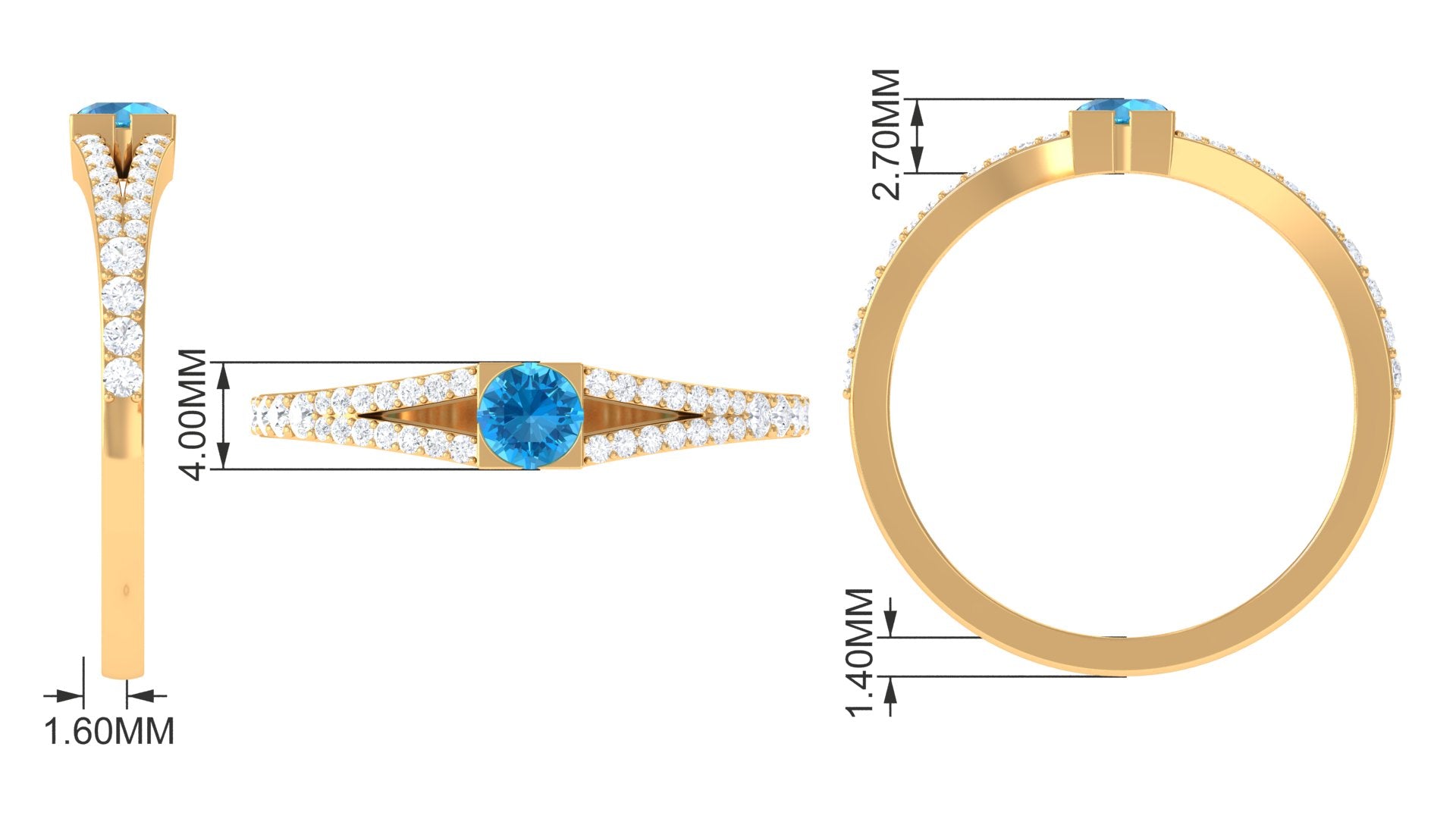 0.50 CT Swiss Blue Topaz Promise Ring with Diamond Accent Swiss Blue Topaz - ( AAA ) - Quality - Rosec Jewels