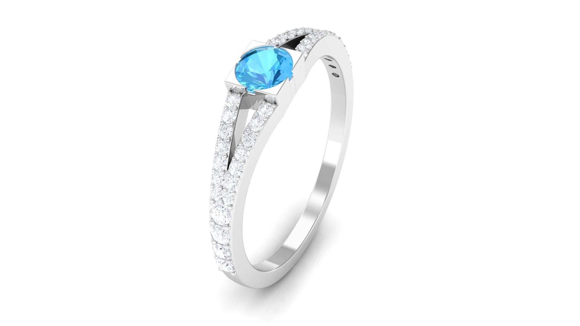 0.50 CT Swiss Blue Topaz Promise Ring with Diamond Accent Swiss Blue Topaz - ( AAA ) - Quality - Rosec Jewels