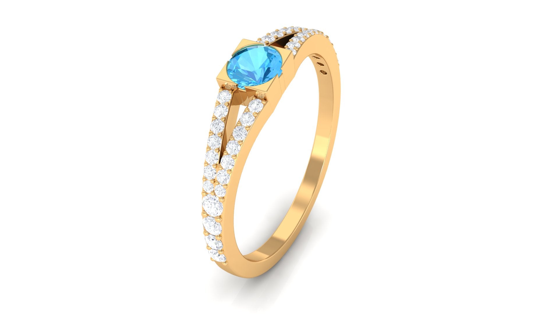 0.50 CT Swiss Blue Topaz Promise Ring with Diamond Accent Swiss Blue Topaz - ( AAA ) - Quality - Rosec Jewels