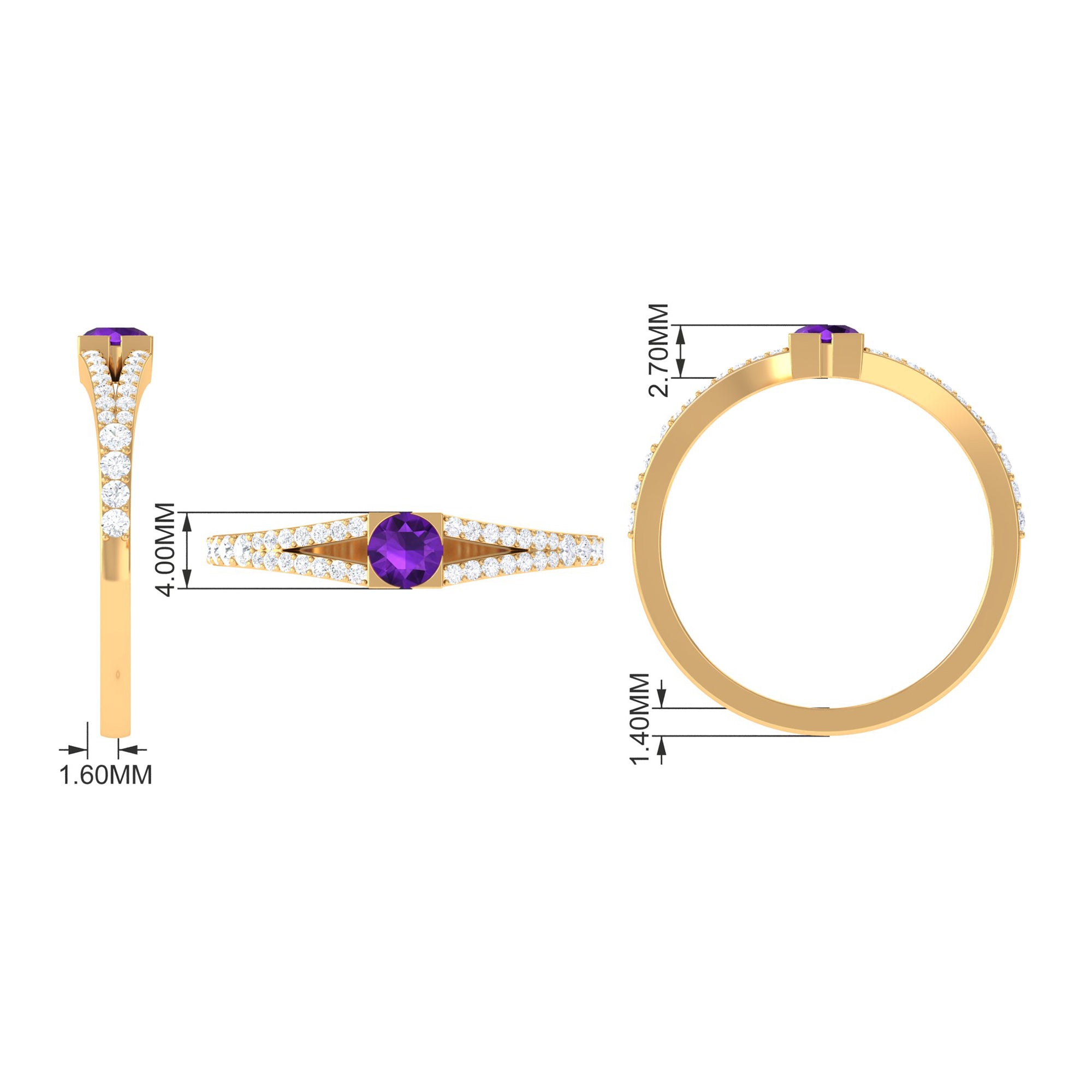 Minimal Amethyst and Diamond Split Shank Promise Ring Amethyst - ( AAA ) - Quality - Rosec Jewels