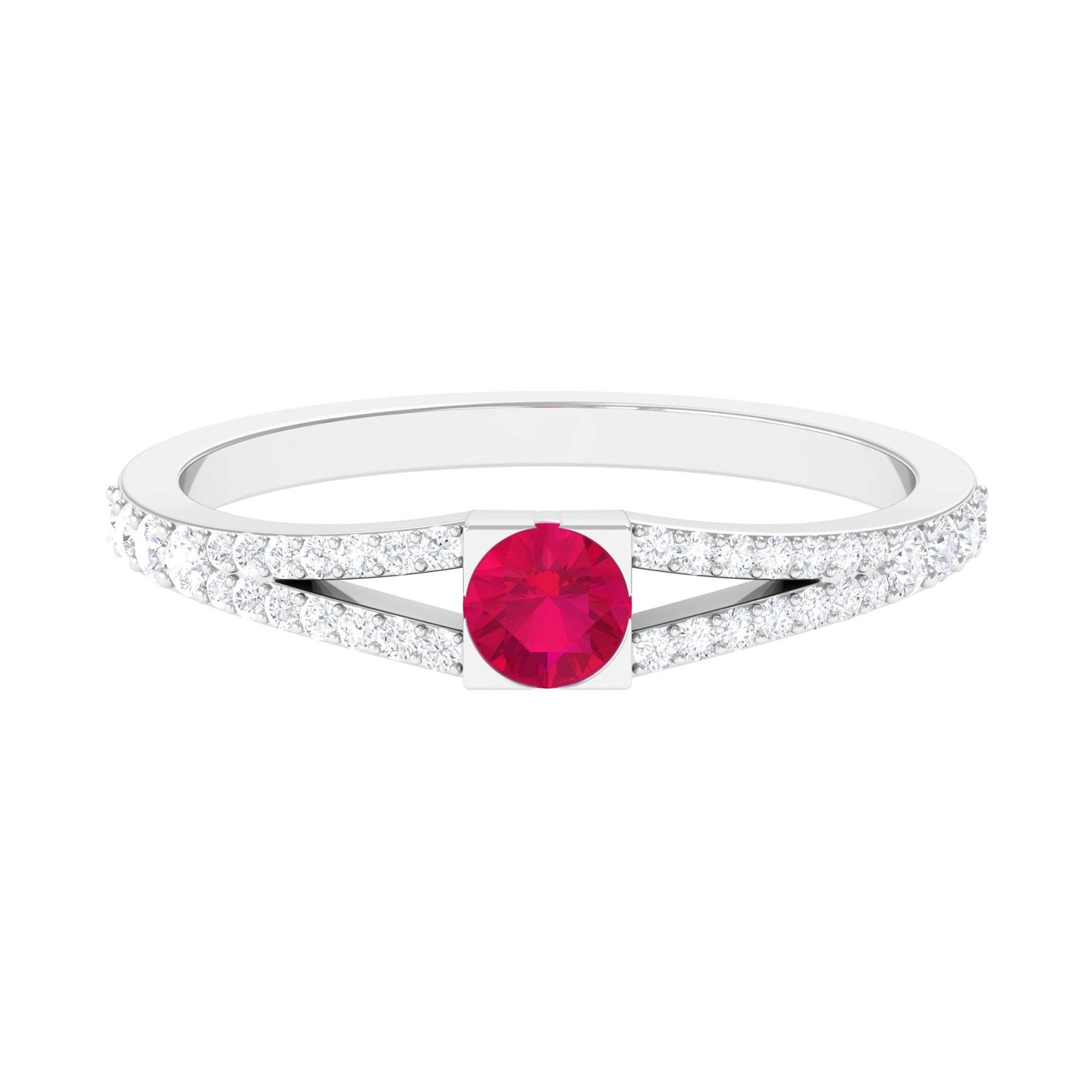 3/4 CT Minimal Ruby and Diamond Split Shank Promise Ring Ruby - ( AAA ) - Quality - Rosec Jewels