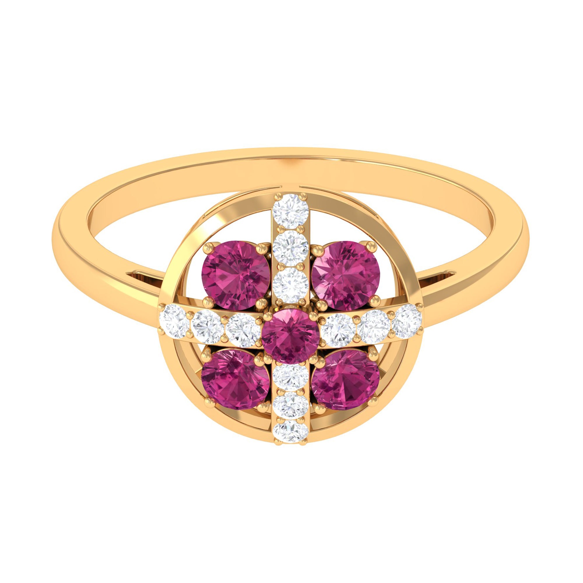 Real Pink Tourmaline Contemporary Ring with Diamond Pink Tourmaline - ( AAA ) - Quality - Rosec Jewels