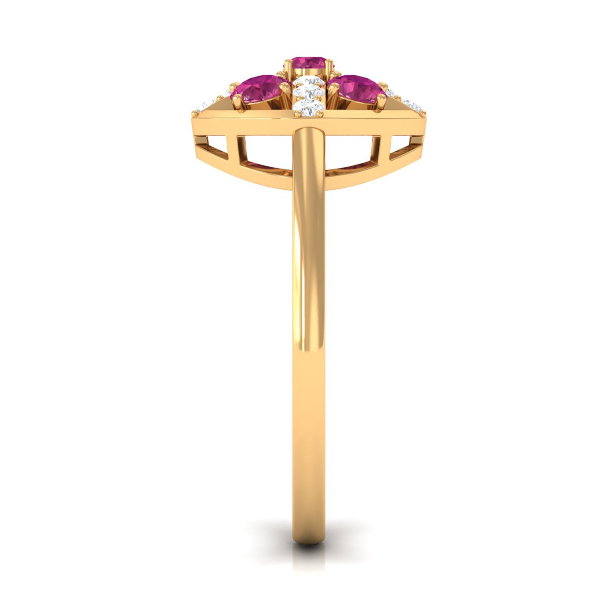 Real Pink Tourmaline Contemporary Ring with Diamond Pink Tourmaline - ( AAA ) - Quality - Rosec Jewels