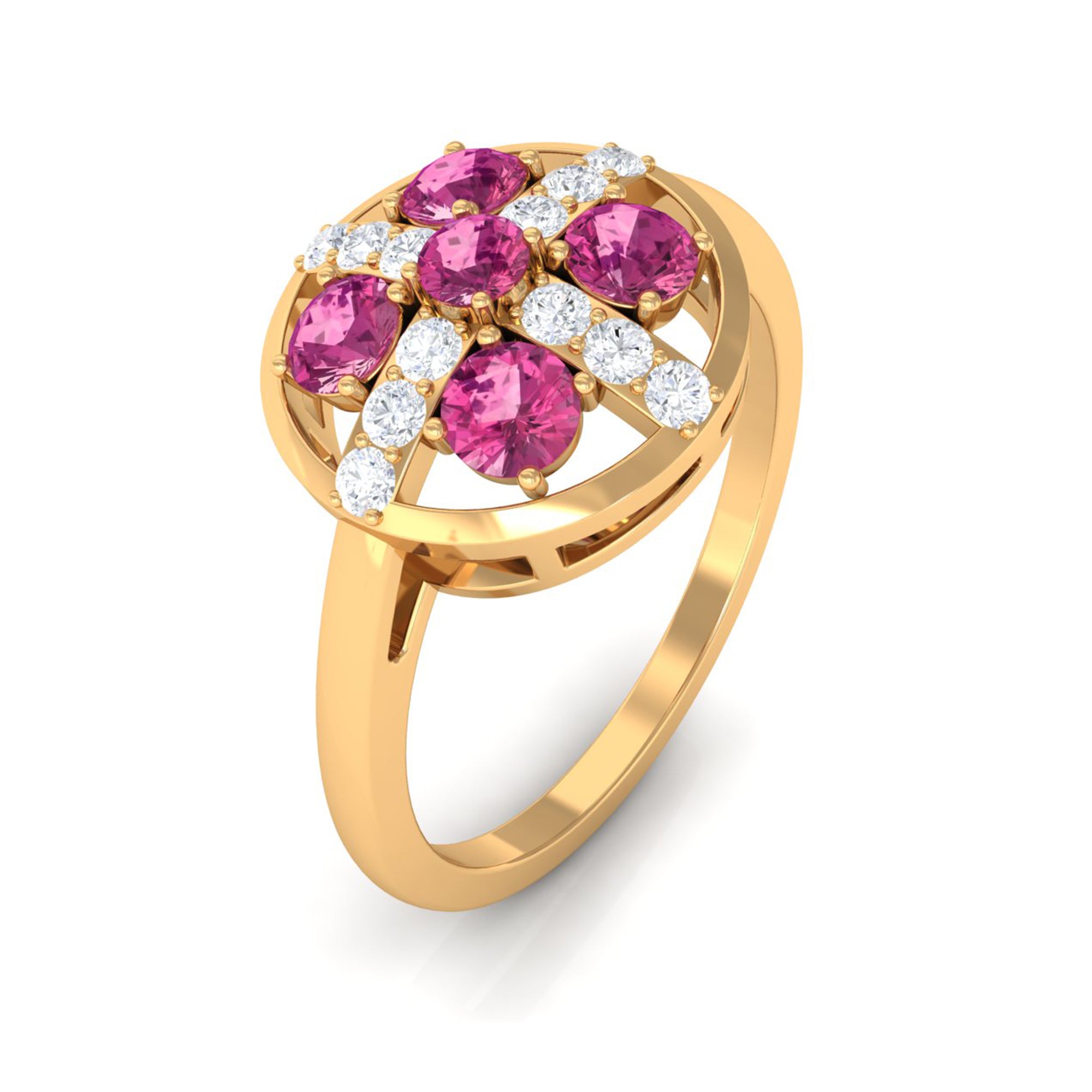 Real Pink Tourmaline Contemporary Ring with Diamond Pink Tourmaline - ( AAA ) - Quality - Rosec Jewels