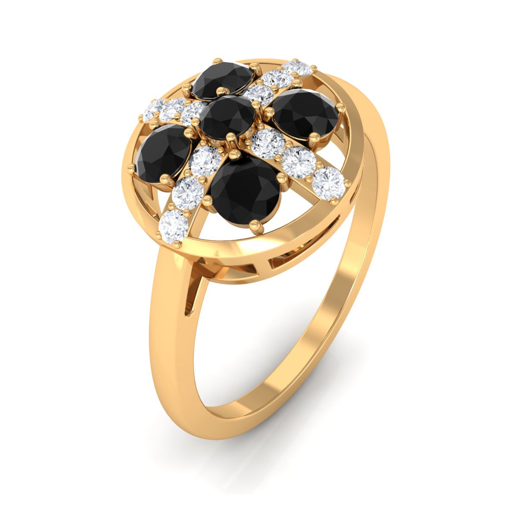 3/4 CT Black Spinel and Diamond Contemporary Ring Black Spinel - ( AAA ) - Quality - Rosec Jewels