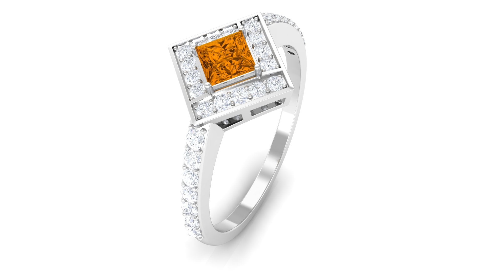 1 CT Princess Cut Citrine Geometric Ring with Diamond Accent Citrine - ( AAA ) - Quality - Rosec Jewels