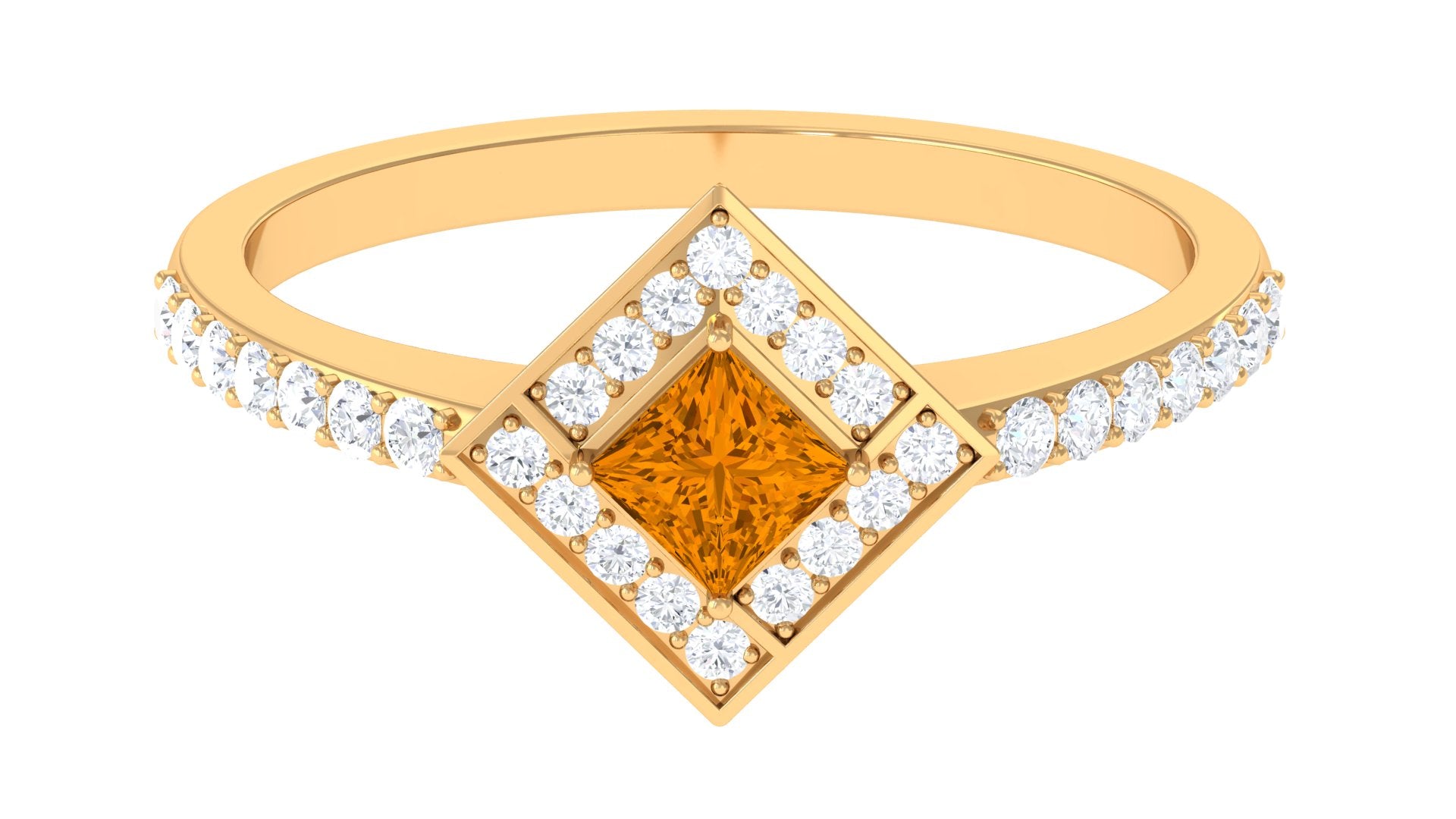 1 CT Princess Cut Citrine Geometric Ring with Diamond Accent Citrine - ( AAA ) - Quality - Rosec Jewels