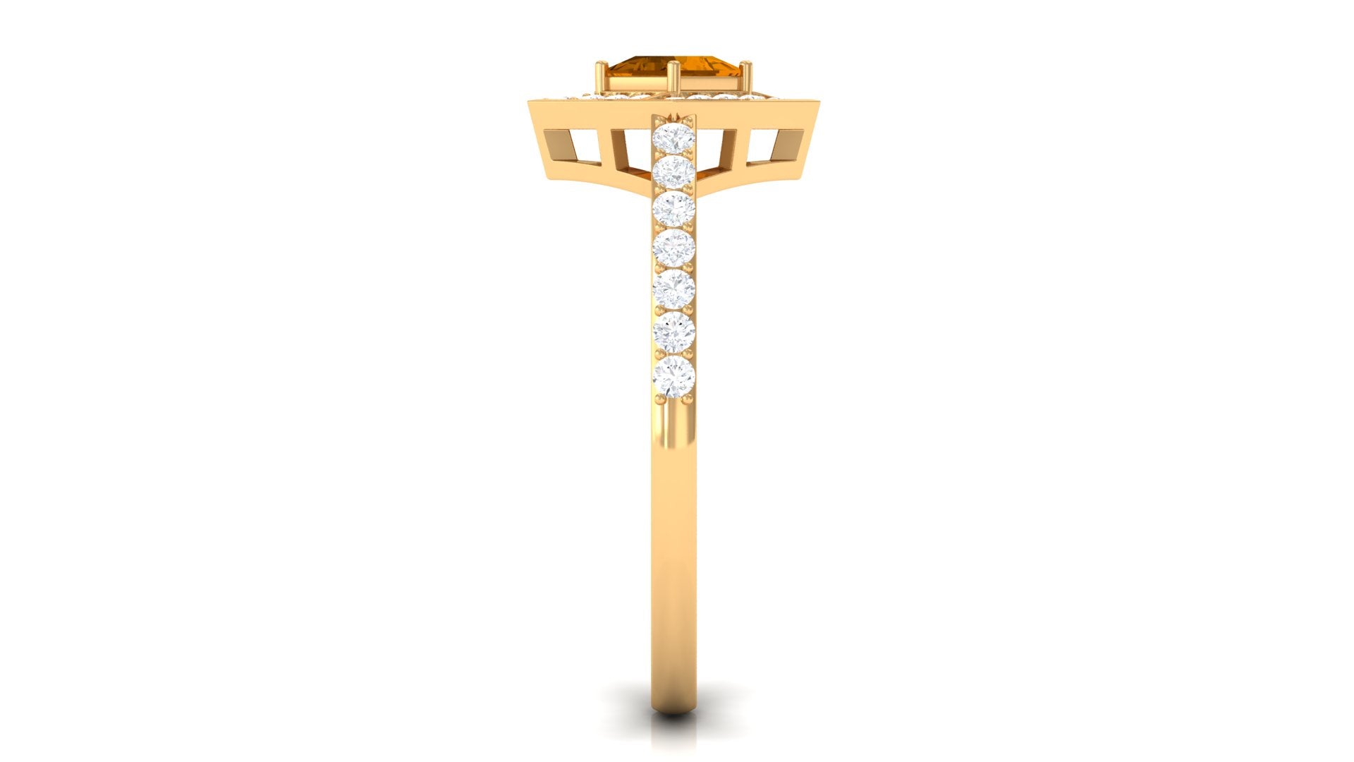 1 CT Princess Cut Citrine Geometric Ring with Diamond Accent Citrine - ( AAA ) - Quality - Rosec Jewels