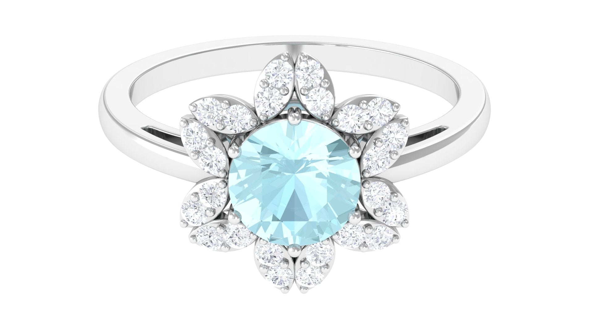 Sky Blue Topaz Flower Ring with Diamond Halo Sky Blue Topaz - ( AAA ) - Quality - Rosec Jewels