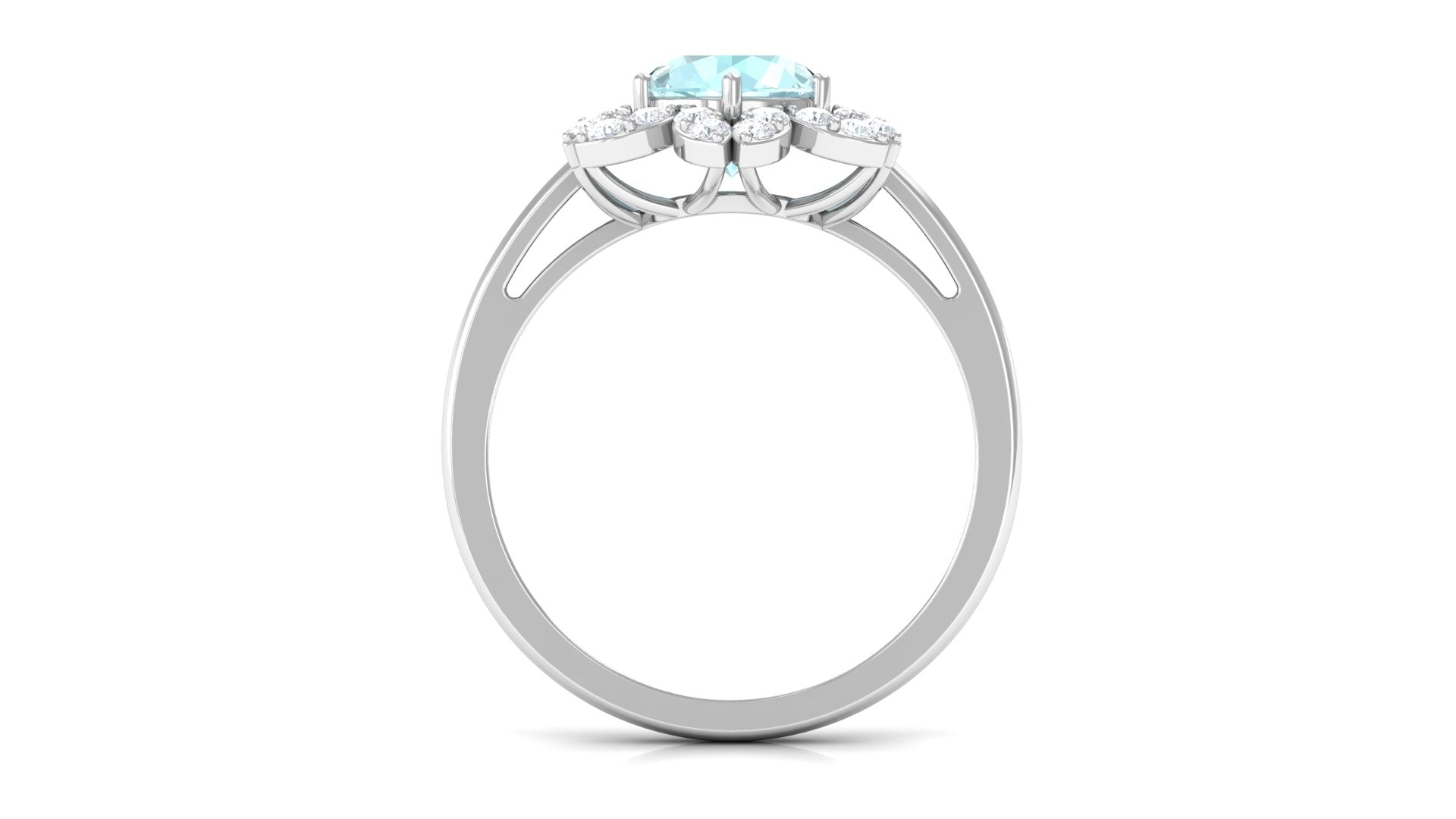 Sky Blue Topaz Flower Ring with Diamond Halo Sky Blue Topaz - ( AAA ) - Quality - Rosec Jewels