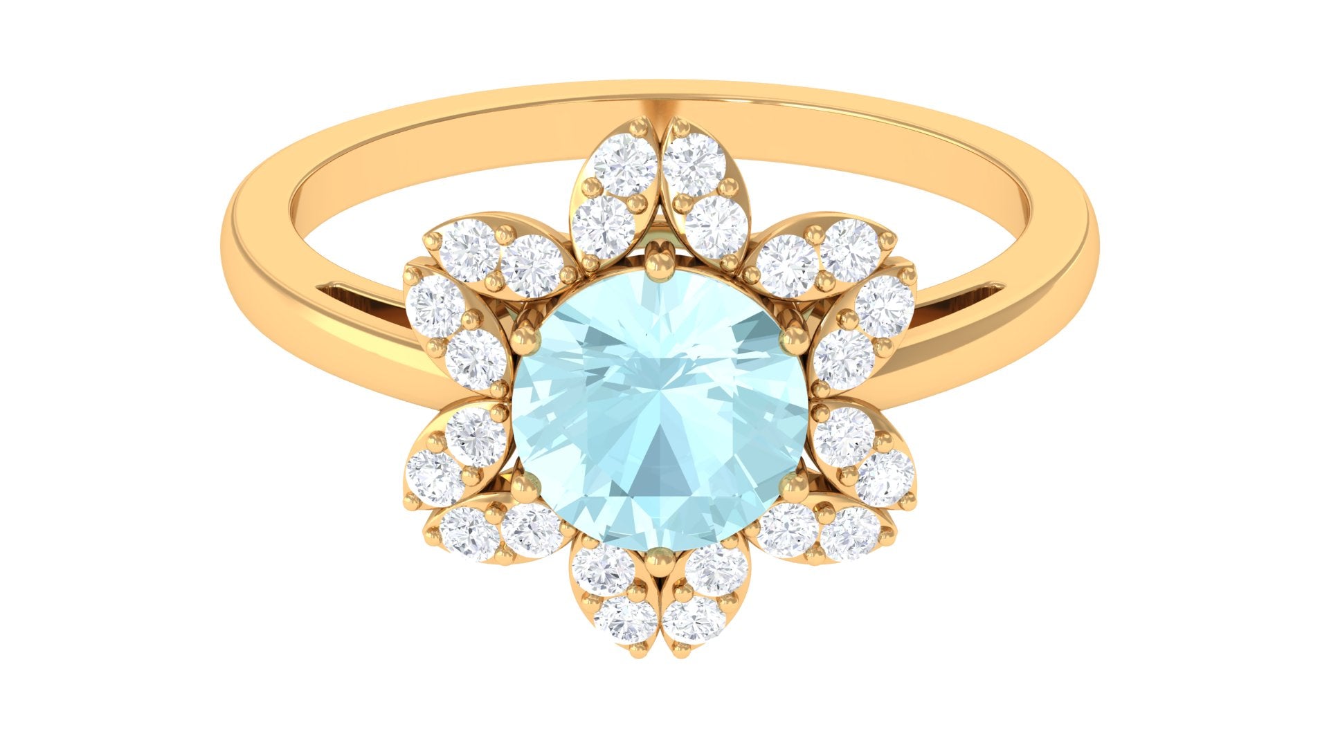 Sky Blue Topaz Flower Ring with Diamond Halo Sky Blue Topaz - ( AAA ) - Quality - Rosec Jewels