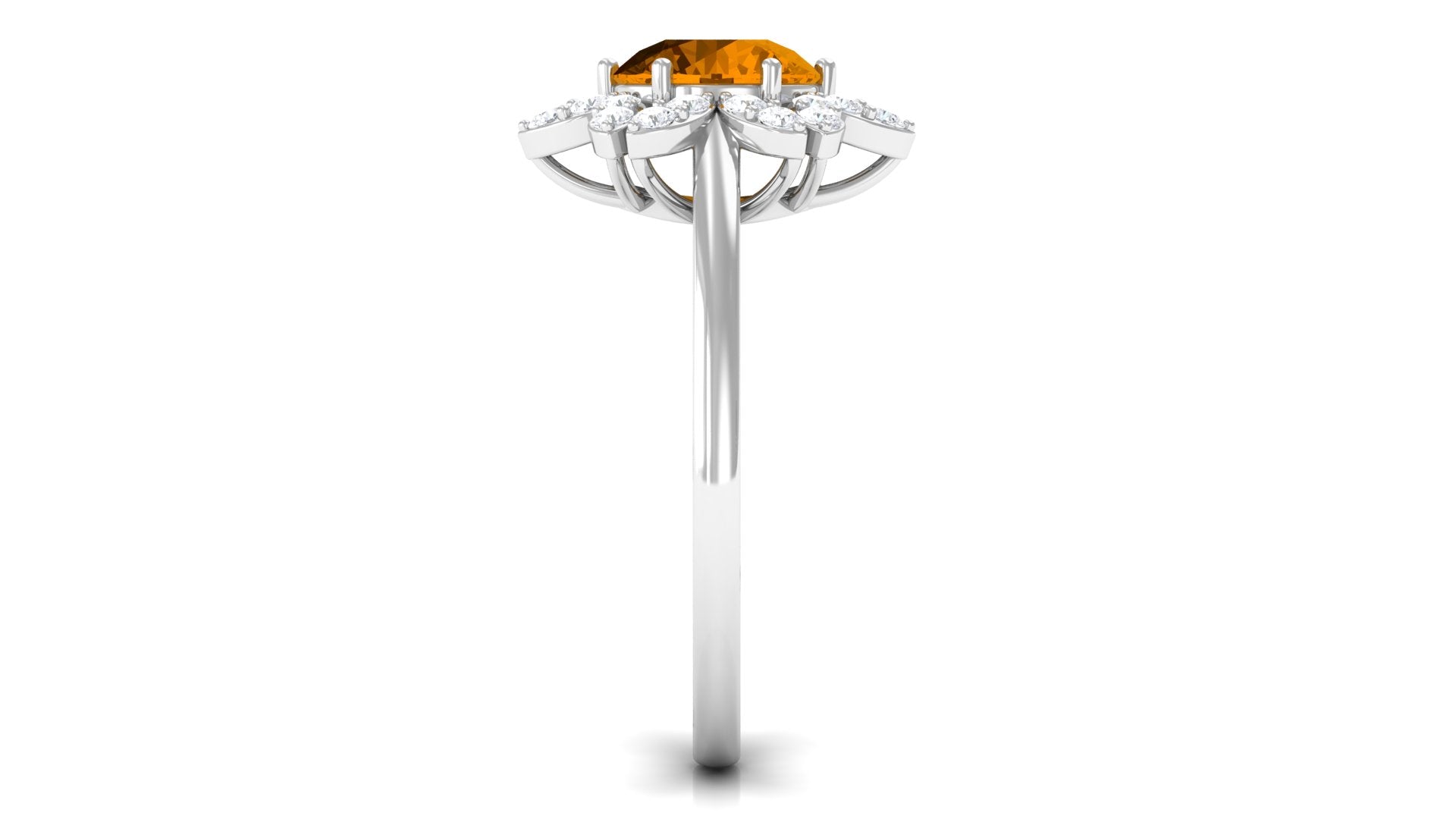 Round Shape Citrine Flower Ring with Diamond Halo Citrine - ( AAA ) - Quality - Rosec Jewels