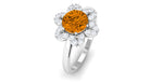 Round Shape Citrine Flower Ring with Diamond Halo Citrine - ( AAA ) - Quality - Rosec Jewels