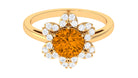 Round Shape Citrine Flower Ring with Diamond Halo Citrine - ( AAA ) - Quality - Rosec Jewels