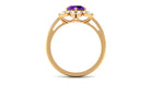 Round Amethyst Flower Engagement Ring with Diamond Amethyst - ( AAA ) - Quality - Rosec Jewels