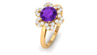 Round Amethyst Flower Engagement Ring with Diamond Amethyst - ( AAA ) - Quality - Rosec Jewels