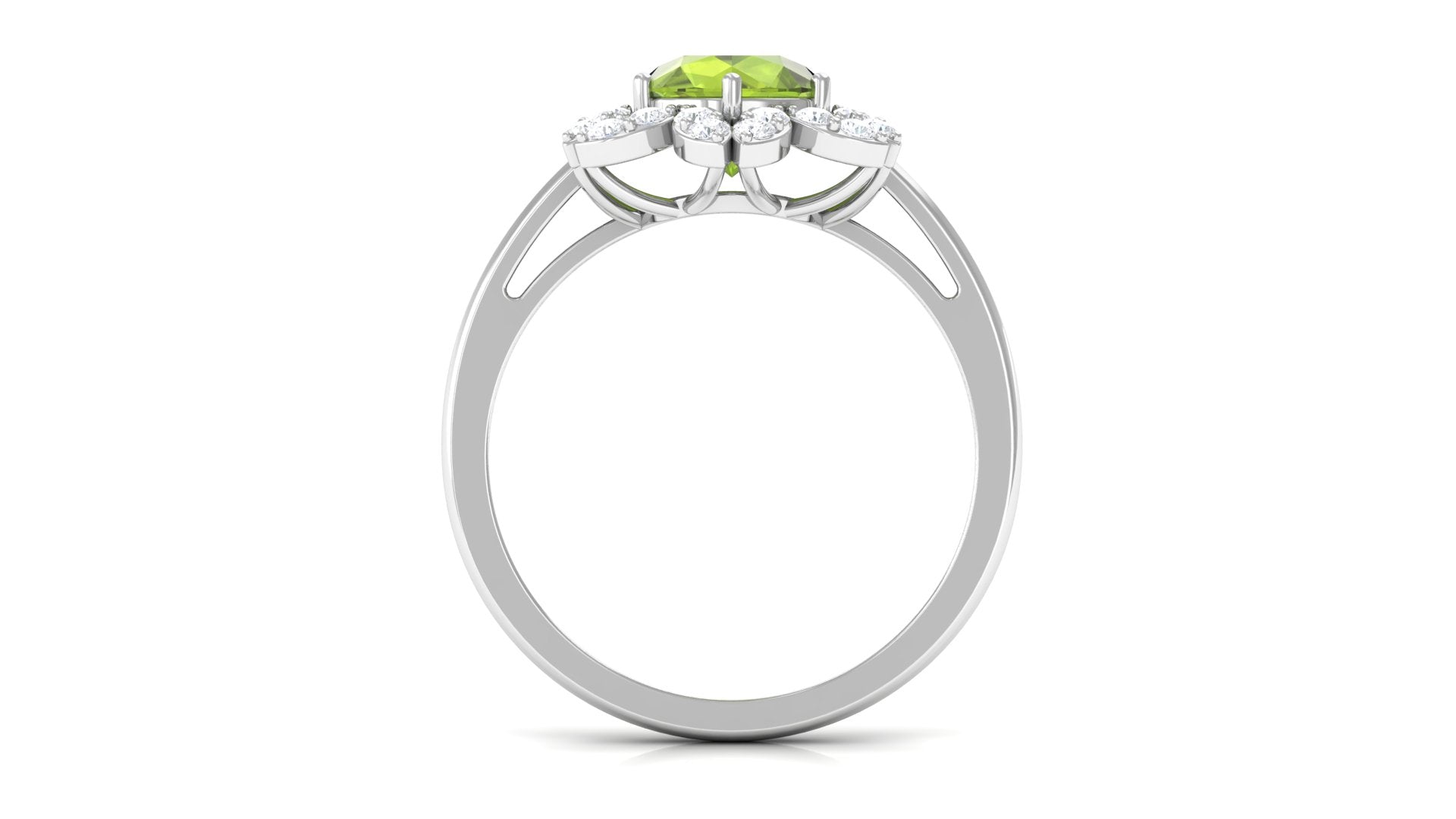 1.75 CT Real Peridot Flower Ring with Moissanite Halo Peridot - ( AAA ) - Quality - Rosec Jewels