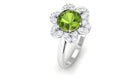 1.75 CT Real Peridot Flower Ring with Moissanite Halo Peridot - ( AAA ) - Quality - Rosec Jewels