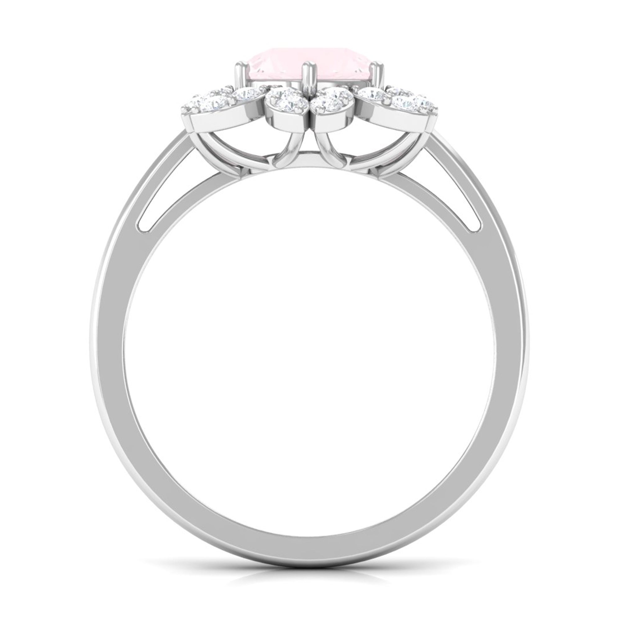 1.75 CT Natural Rose Quartz Floral Ring with Diamond Halo Rose Quartz - ( AAA ) - Quality - Rosec Jewels