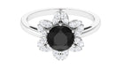 1.75 CT Black Spinel Flower Ring with Diamond Halo Black Spinel - ( AAA ) - Quality - Rosec Jewels