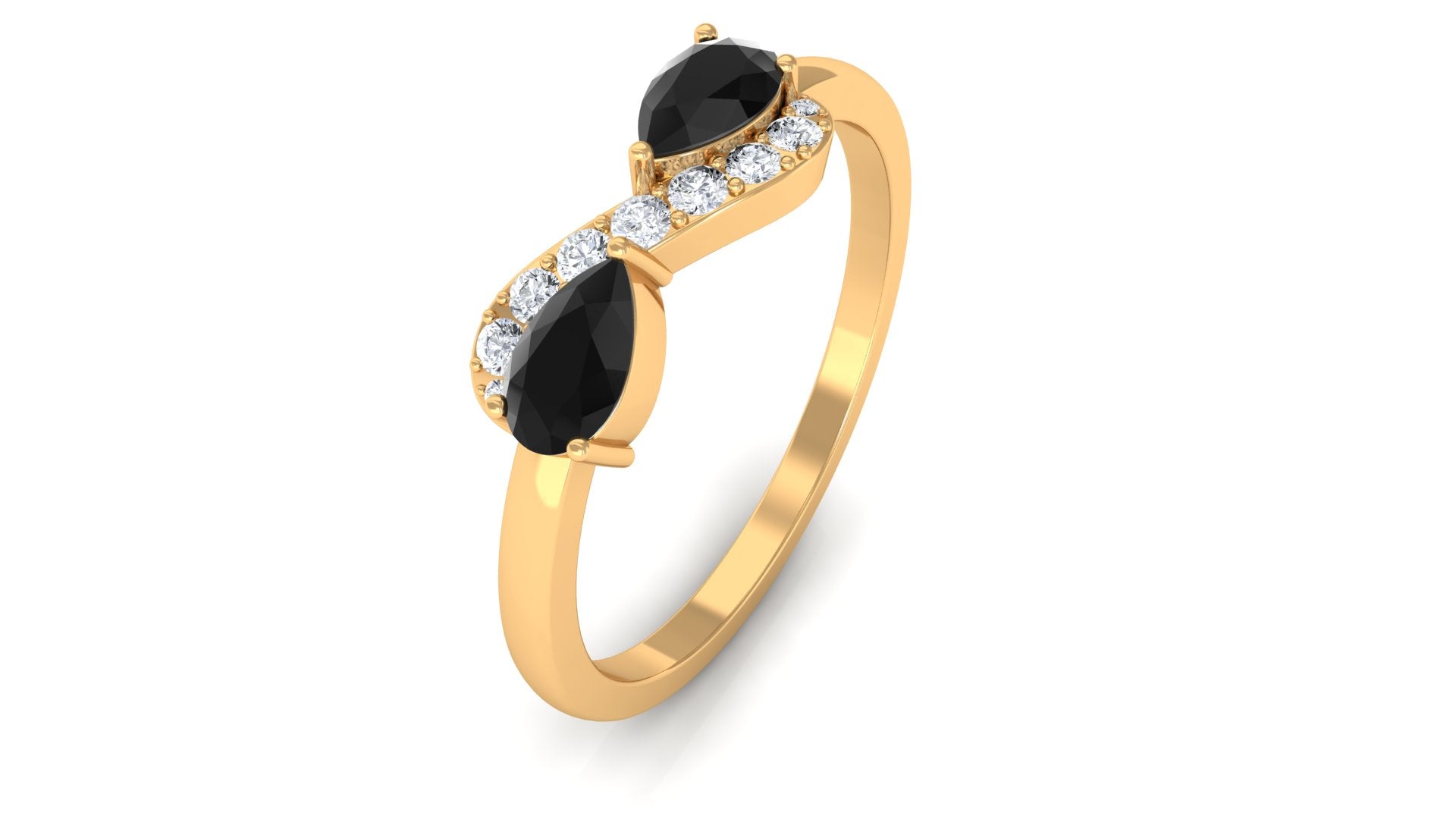 Pear Cut Black Spinel and Diamond Infinity Promise Ring Black Spinel - ( AAA ) - Quality - Rosec Jewels