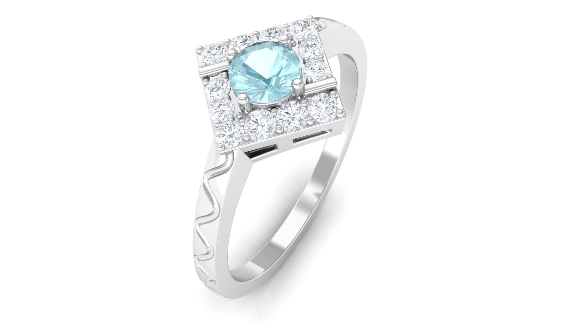 Sky Blue Topaz and Diamond Minimal Ring with Textured Details Sky Blue Topaz - ( AAA ) - Quality - Rosec Jewels