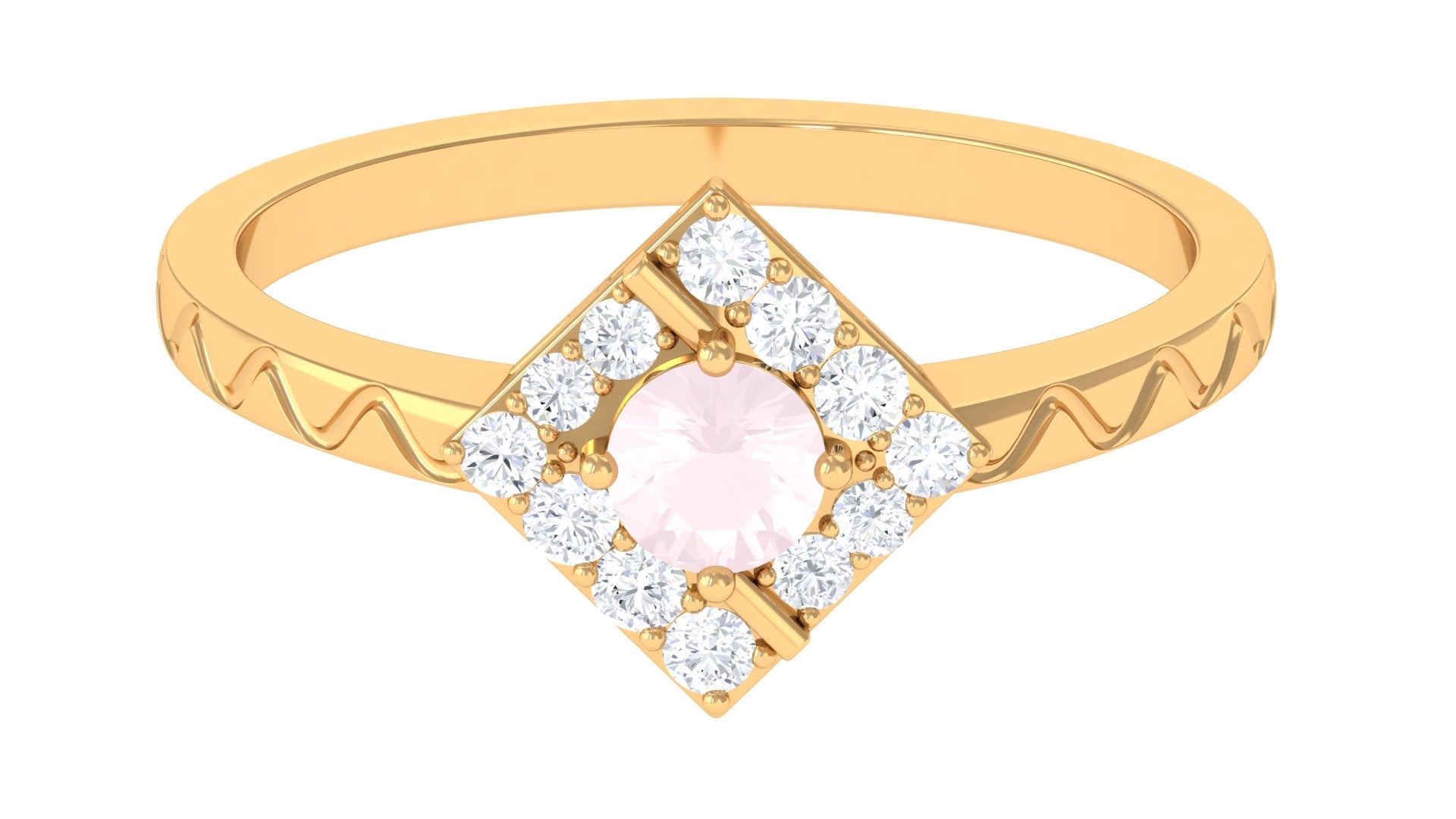 0.50 CT Rose Quartz Minimal Textured Ring with Diamond Accent Rose Quartz - ( AAA ) - Quality - Rosec Jewels