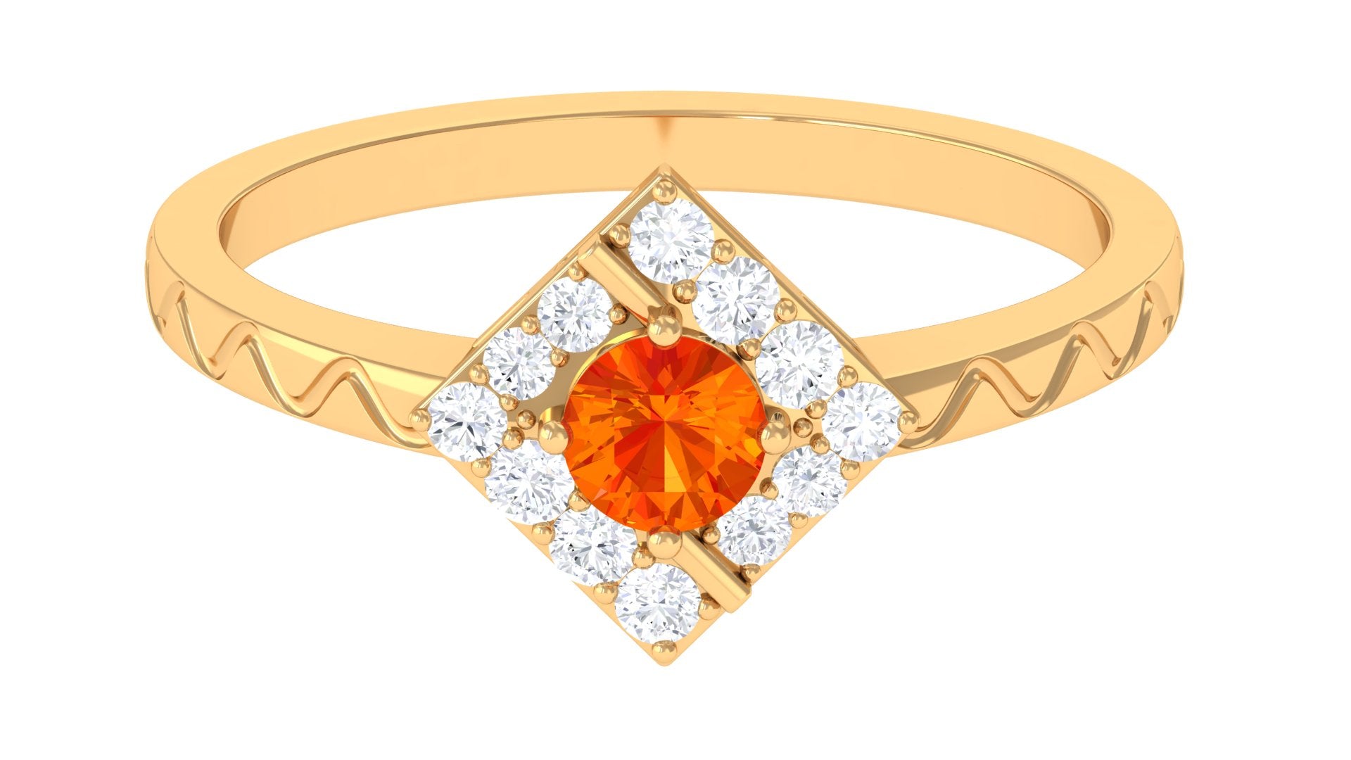 3/4 CT Orange Sapphire and Diamond Ring with Textured Details Orange Sapphire - ( AAA ) - Quality - Rosec Jewels