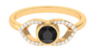 Bezel Set Solitaire Black Spinel and Diamond Ring in Split Shank Black Spinel - ( AAA ) - Quality - Rosec Jewels