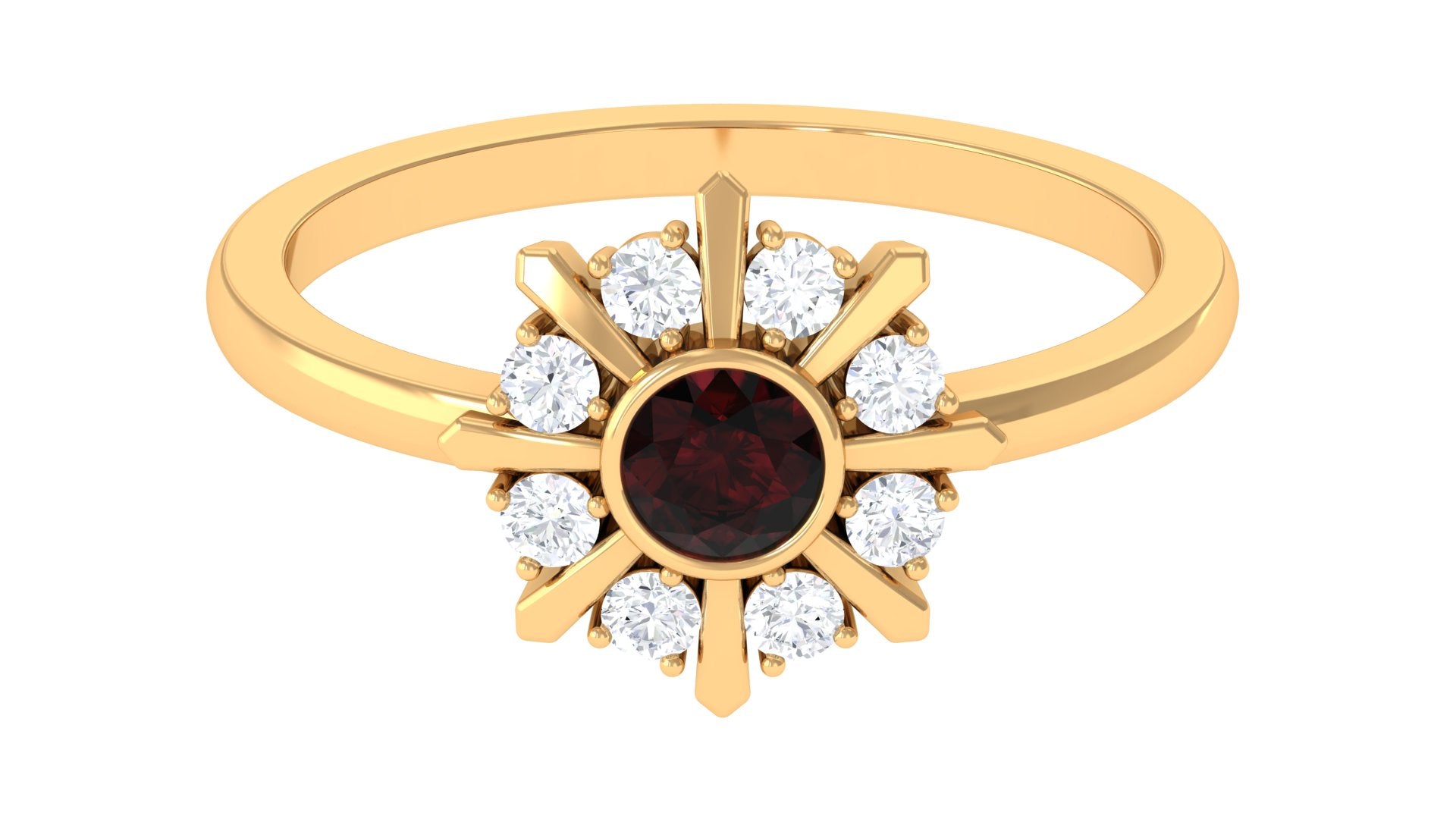 3/4 Carat Bezel Set Garnet Statement Ring with Diamond Garnet - ( AAA ) - Quality - Rosec Jewels